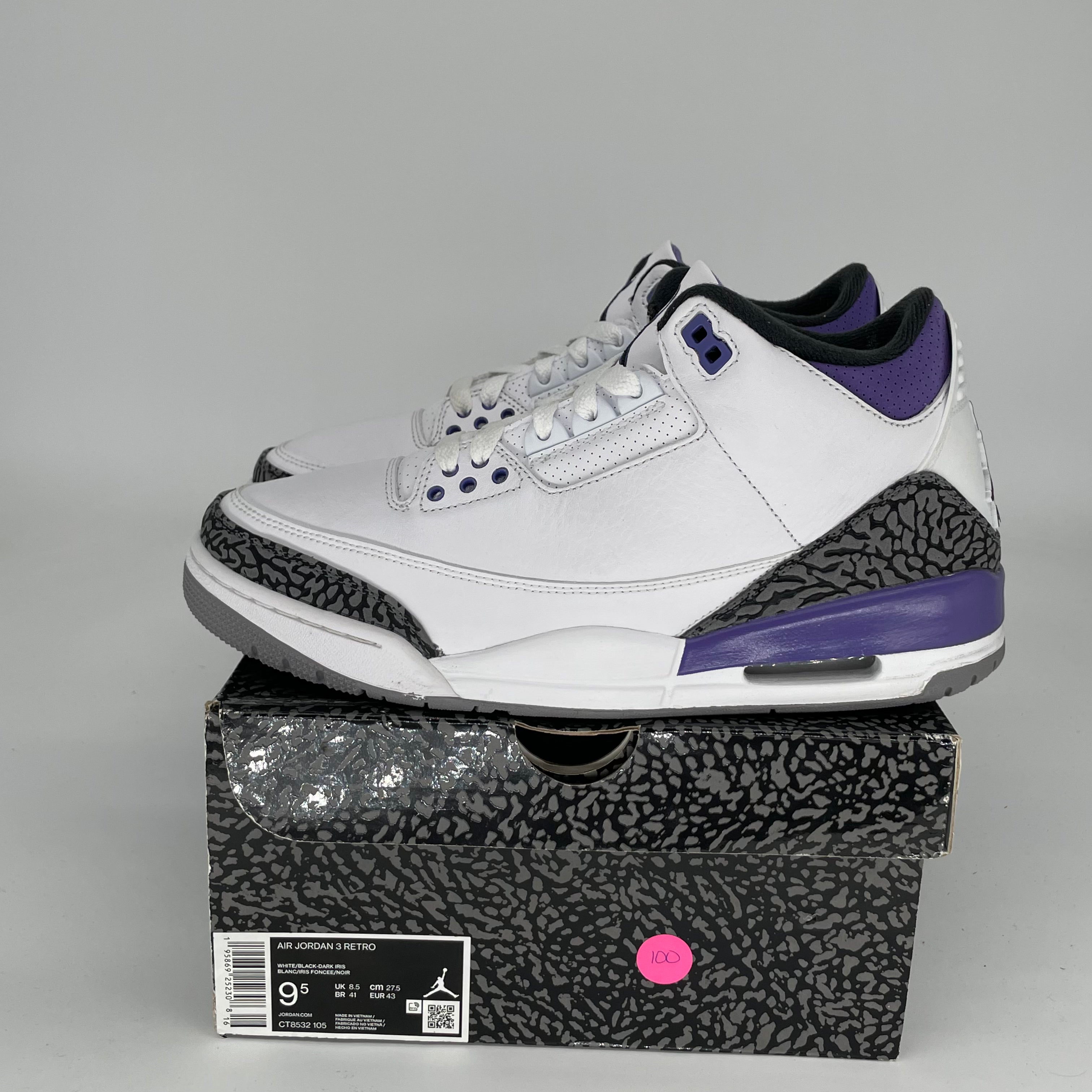 AIR JORDAN 3 Retro Dark Iris Men's Basketball Shoes Size 9.5 (CT8532-105) - Perfect for Streetwear & Court Performance