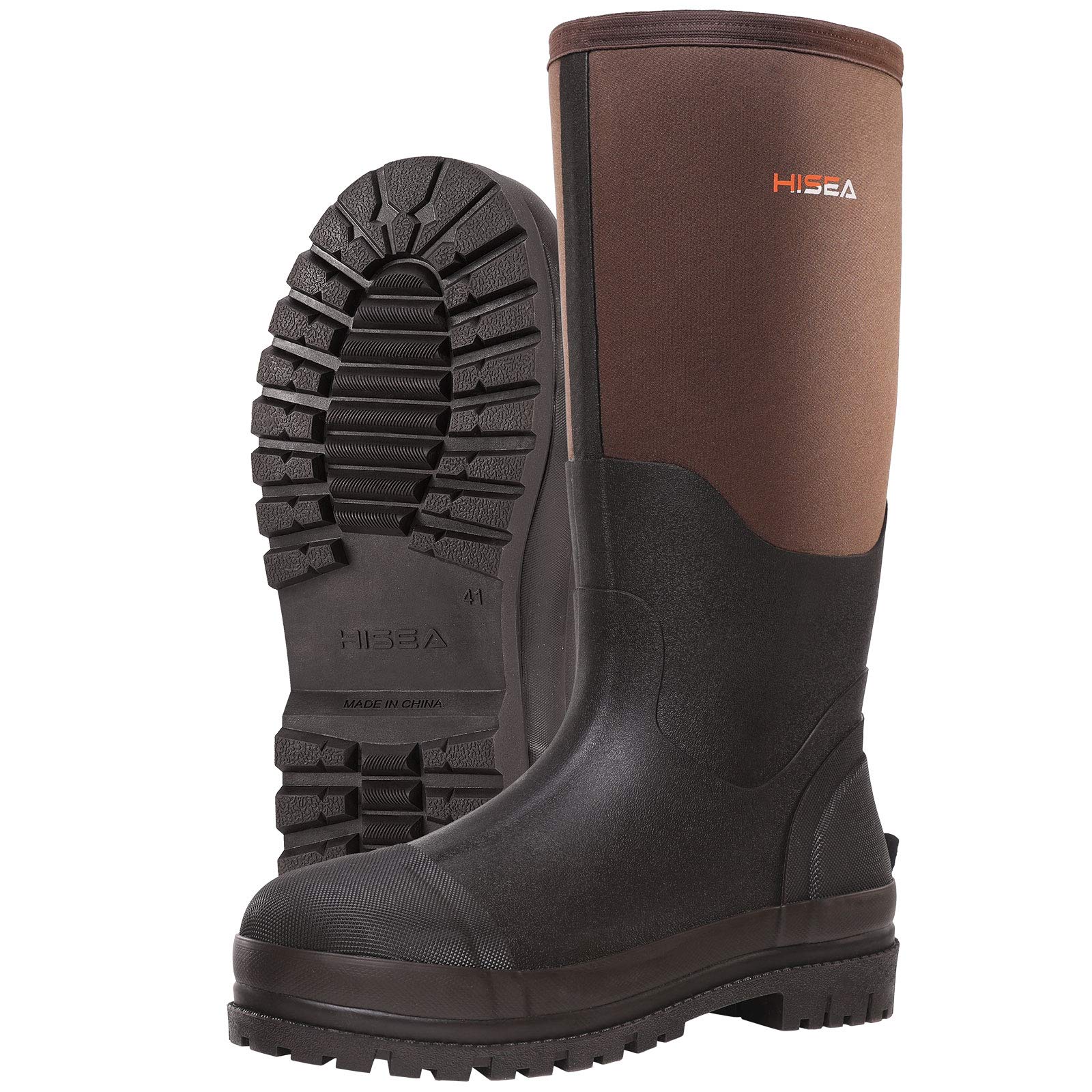 HISEA Men's Waterproof Work Boots - Insulated Neoprene Rubber Rain Boots with Slip-Resistant Outsole for Construction, Fishing & Outdoor Activities