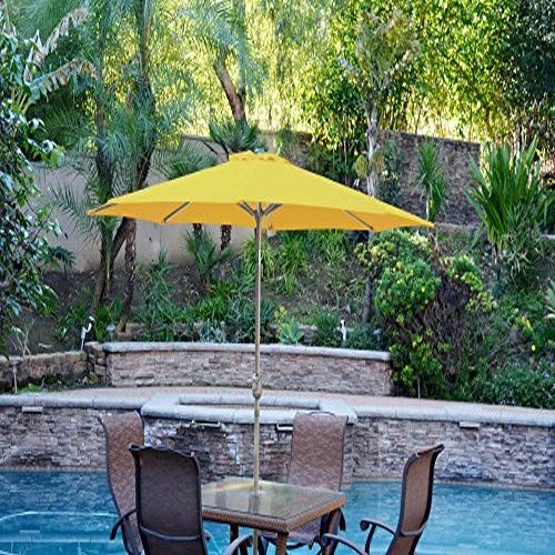 Jeco 9ft Aluminum Patio Umbrella with Crank Tilt - Yellow Canopy & Grey Pole for Outdoor Dining, Poolside, and Backyard Relaxation