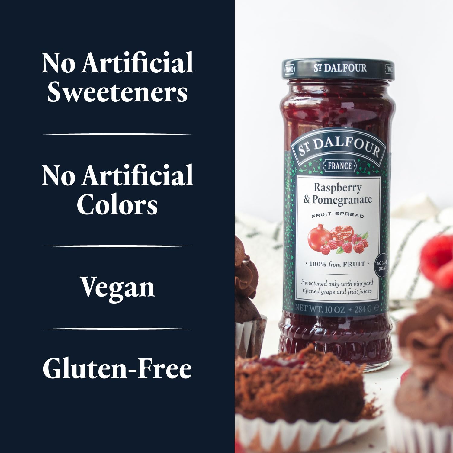 St. Dalfour Raspberry & Pomegranate Fruit Spread - 10oz Jar - 100% Natural Fruit, No Added Sugar, Non-GMO, Vegan, Gluten-Free - Perfect for Toast, Yogurt, Pancakes & Healthy Snacks