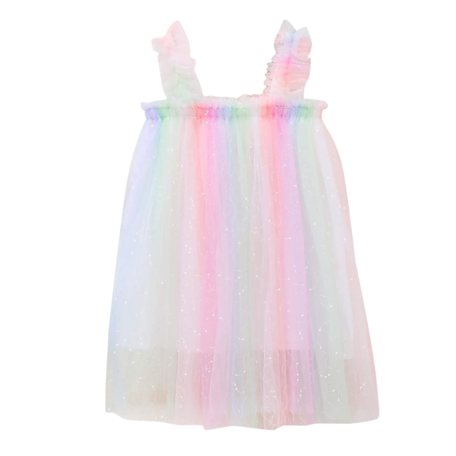Princess Birthday Dress for Girls 1-6 Years - Sleeveless Tulle Tutu Party Dress with Rainbow Layers | Perfect for Beach, Summer Parties & Casual Wear (Size 5-6 Years, Blue)