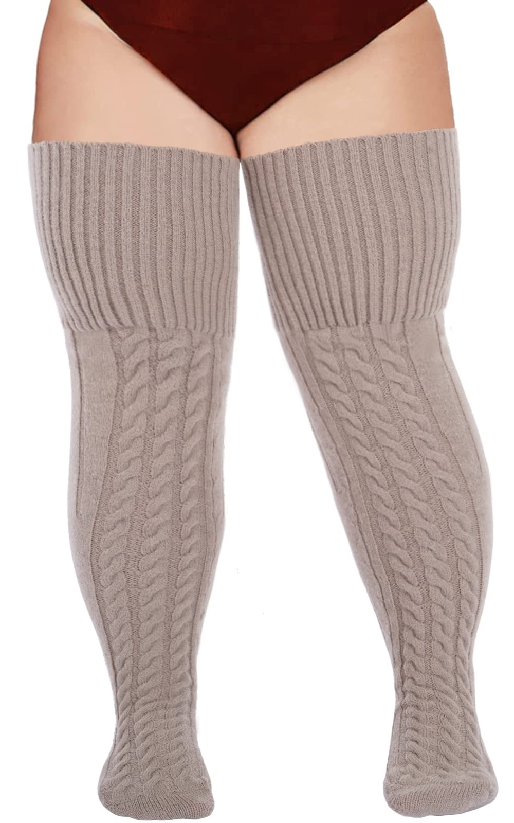 Warm Wool Plus Size Thigh High Socks for Women - Extra Long Cable Knit Over Knee Stockings & Leg Warmers for Thick Thighs | Perfect for Winter, Fall Fashion & Cold Weather Outfits