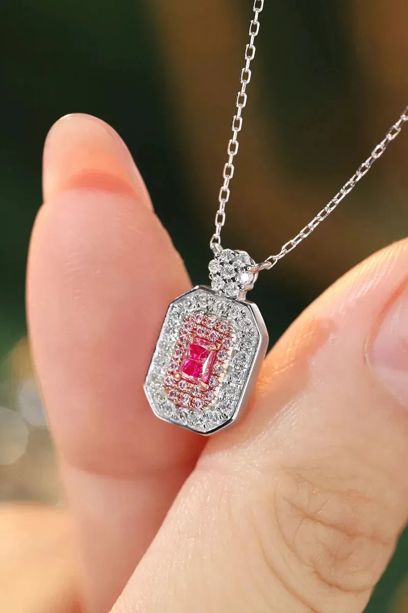 18K White Gold Pink Diamond Pendant Necklace for Women - Luxury Real Natural Diamond Jewelry Gift for Anniversary, Wedding & Special Occasions