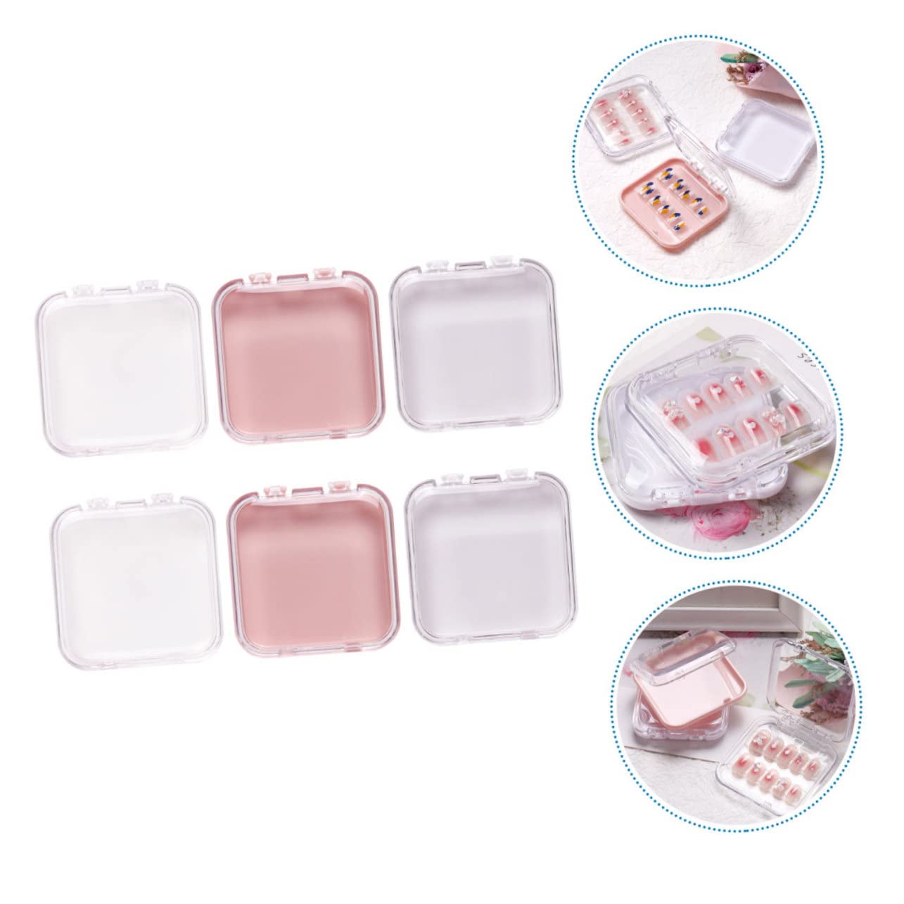 Beavorty 6Pcs ABS Nail Art Storage Box - Press On Nails, False Lashes & Nail Accessories Organizer - Portable Nail Supply Container for Salon, Travel & Home Decor