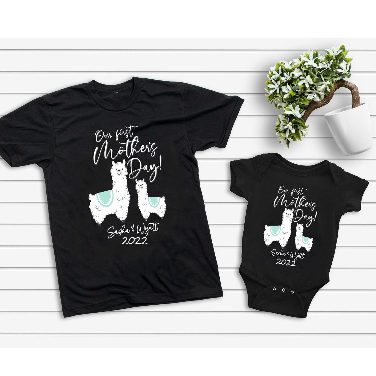 Personalized Our First Mother's Day Matching Shirts - Cute Llama Mom & Baby Outfits for Special Celebration | Perfect for Family Photos, Gifts & Memory Keepsakes