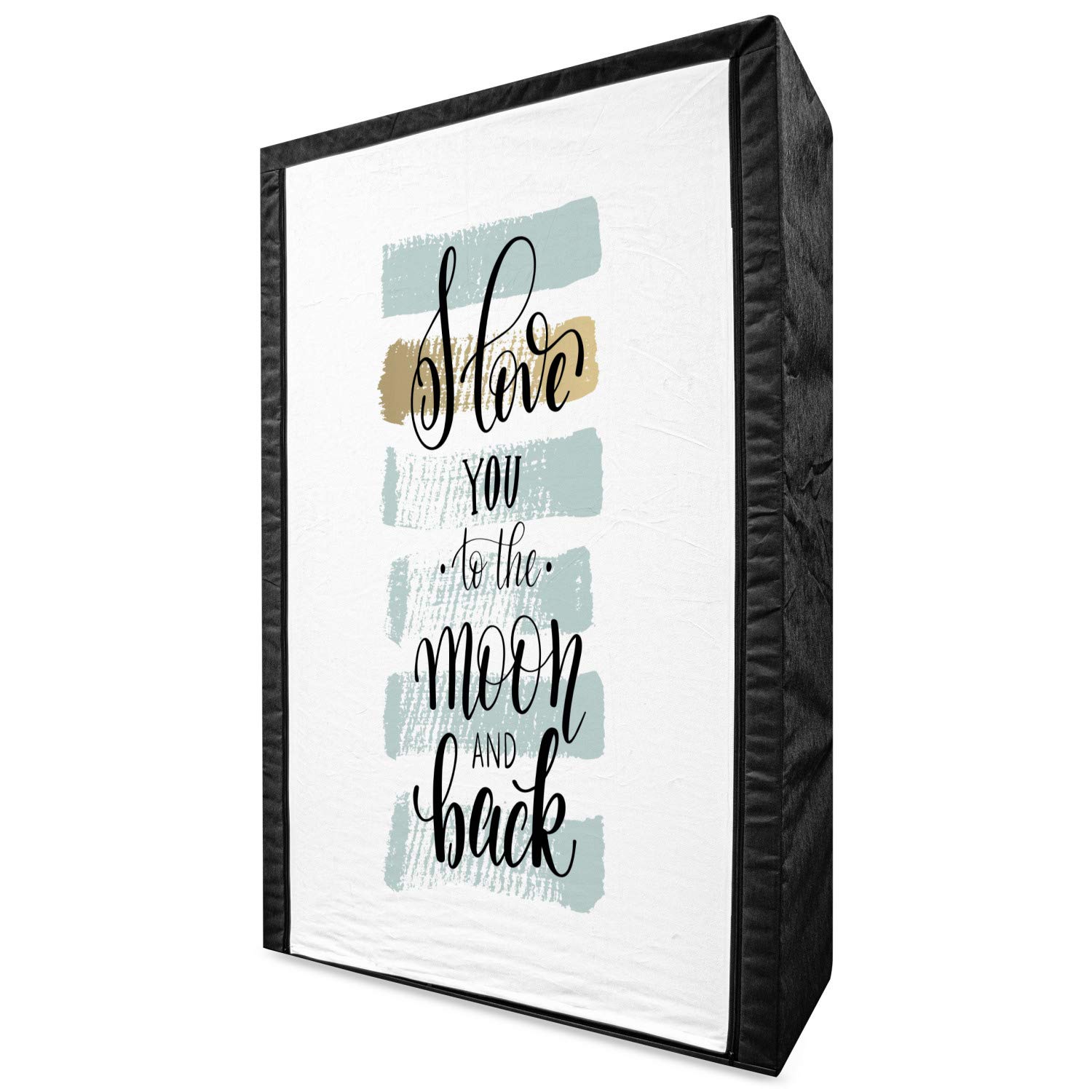Ambesonne Portable Fabric Wardrobe - 'I Love You to The Moon and Back' Design with Soft Paintbrush Stripes, 42.5 Inch Clothing Organizer & Storage Closet with Shelves in Blue Grey Pale Caramel - Perfect for Bedroom, Closet Organization, Dorm Room & Small Space Storage