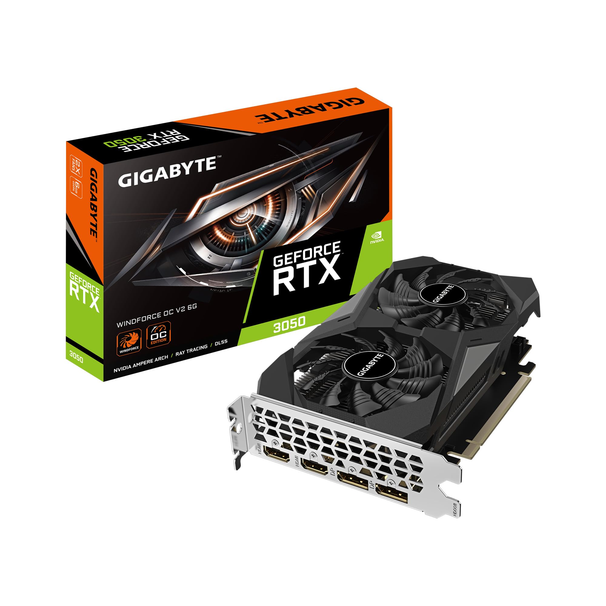 GIGABYTE GeForce RTX 3050 WINDFORCE OC V2 6GB GDDR6 Gaming Graphics Card with Dual Fan Cooling - Perfect for 1080p Gaming, Video Editing & Streaming (Model: GV-N3050WF2OCV2-6GD)