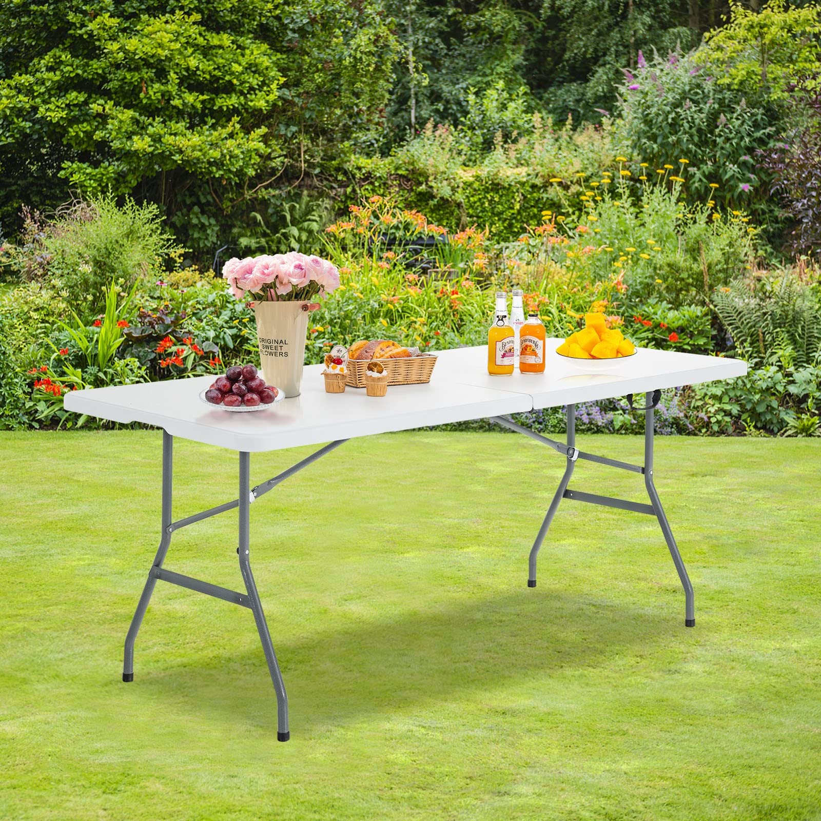 Portable Folding Camping Table with Carrying Handle - Lightweight Outdoor Picnic Table for Camping, BBQ, Parties & Family Gatherings - Perfect for Backyard, Beach & Tailgating Events