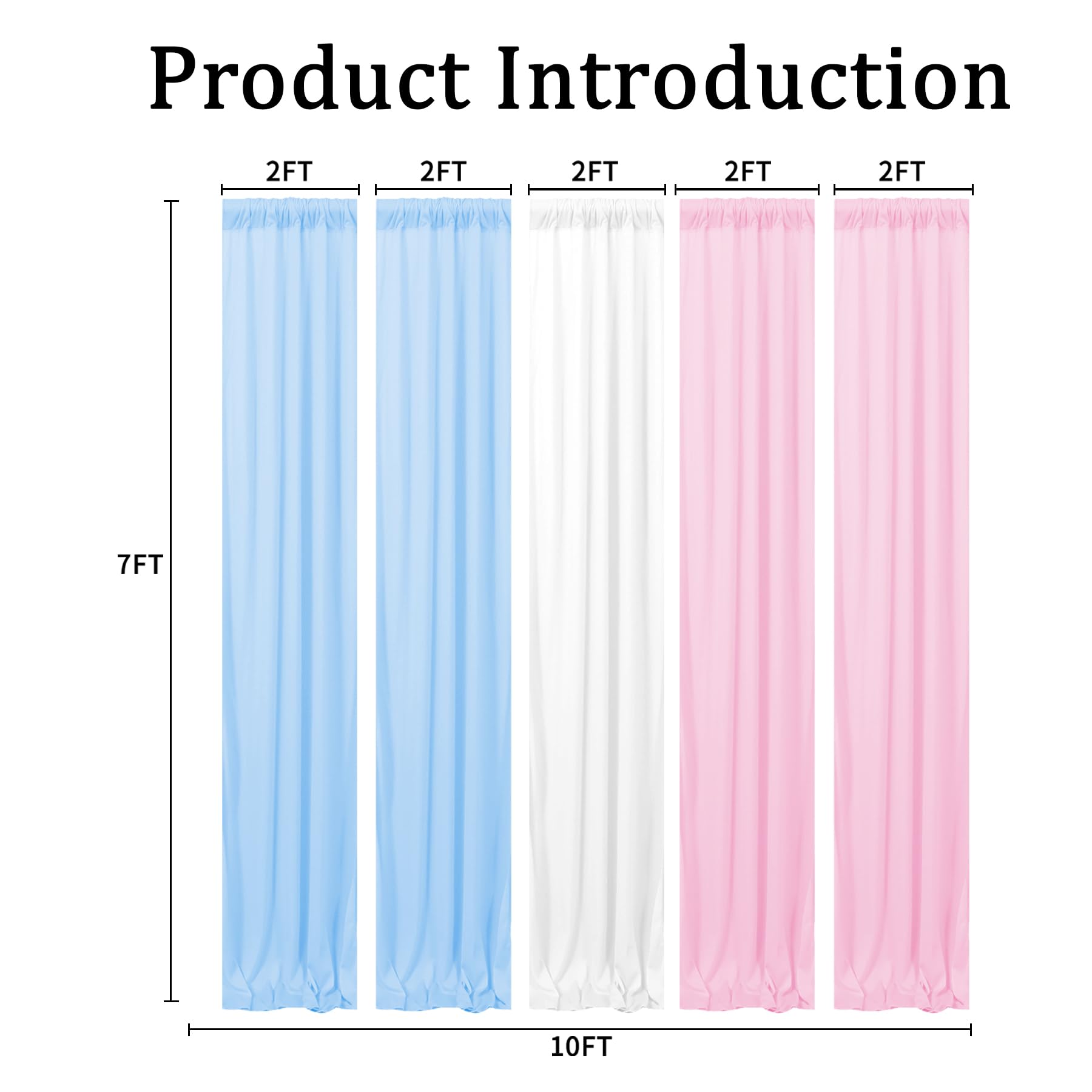 10x7ft Wrinkle-Free Polyester Photo Backdrop Curtain - Blue Pink White Gender Reveal & Baby Shower Decor - 5-Panel Wedding Party Background for Photography, Events & Celebrations