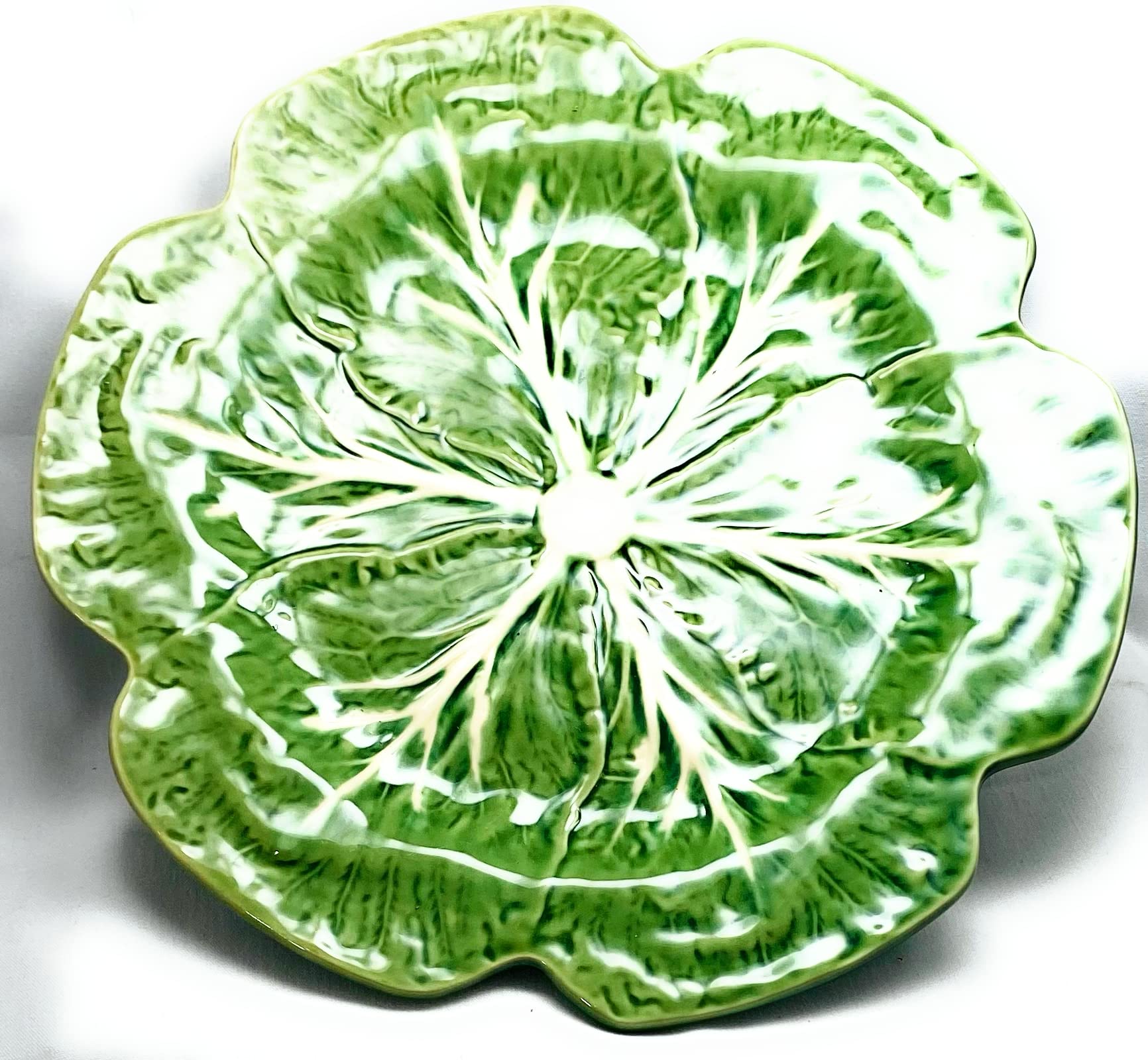 Bordallo Pinheiro 12 Inch Green Cabbage Dinner Plate - Handmade Majolica Ceramic Charger Plate from Portugal - Perfect for Farmhouse Dining, Wedding Decor & Rustic Table Settings
