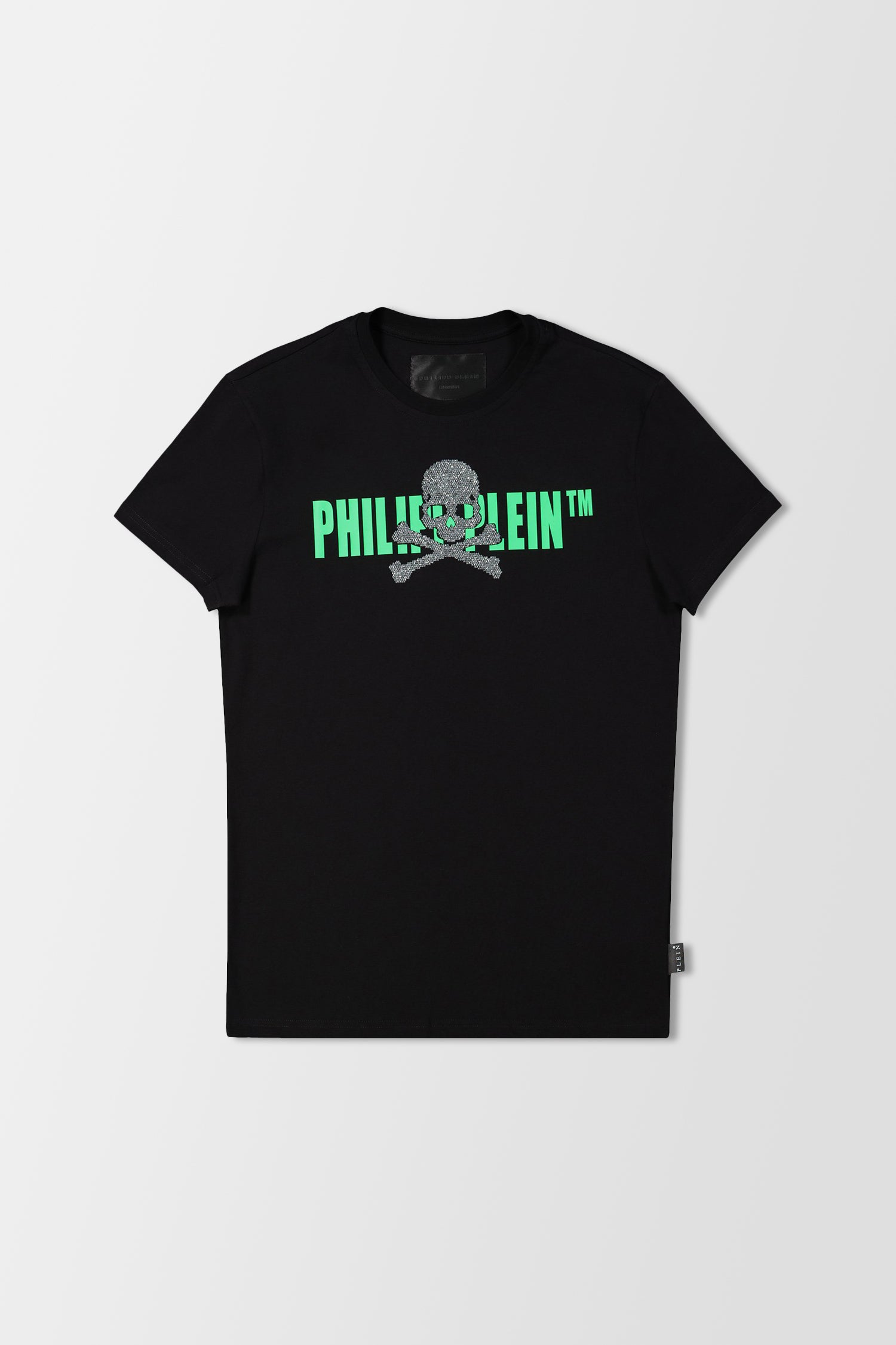 Philipp Plein Black & Neon Round Neck Short Sleeve Skull Strass T-Shirt for Men - Edgy Streetwear & Night Out Fashion