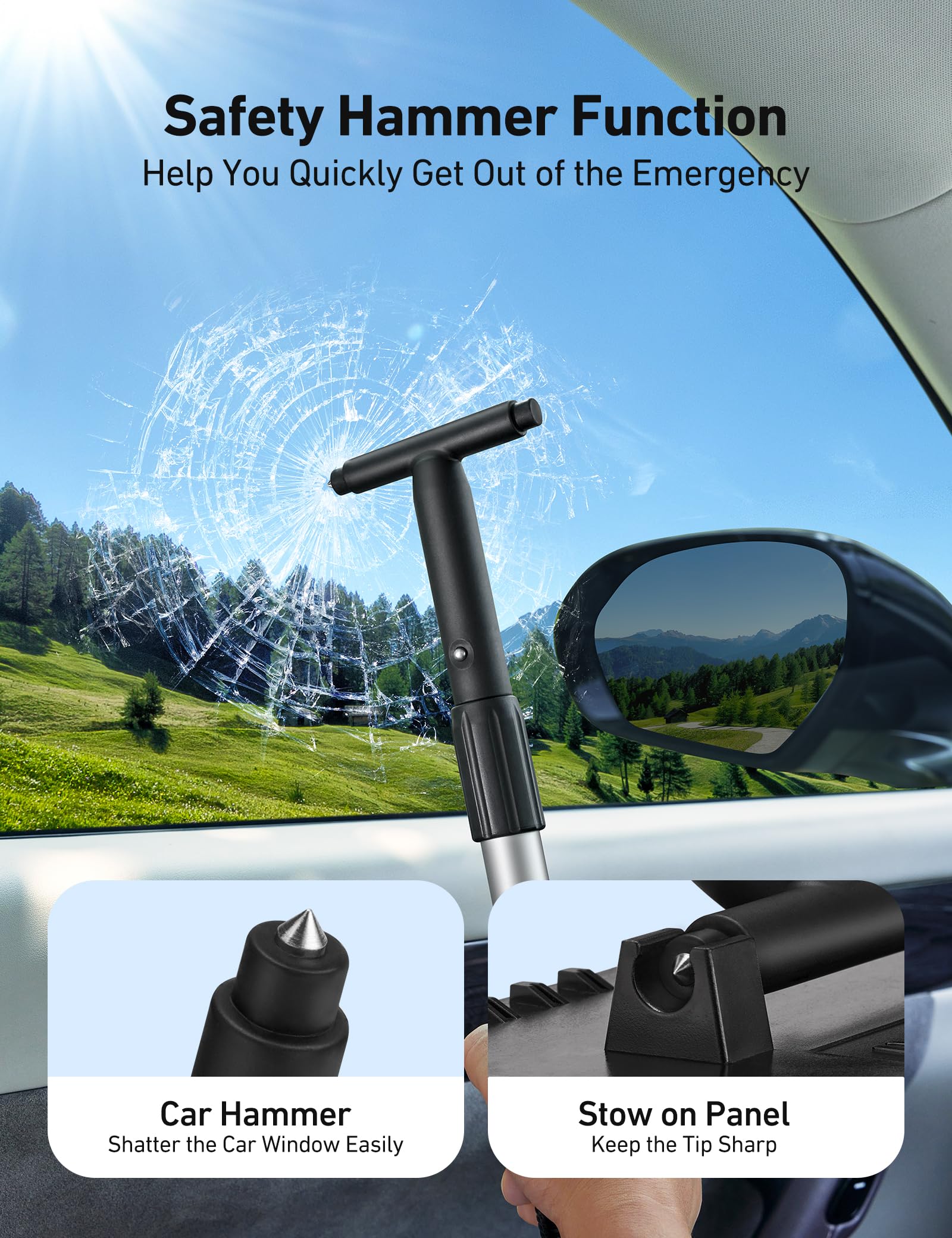 AstroAI Windshield Cleaner Kit - 4 Reusable Washable Microfiber Pads with Extendable Handle for Car Windows Cleaning - Perfect for Auto Glass, Mirrors, and Home Windows - Green