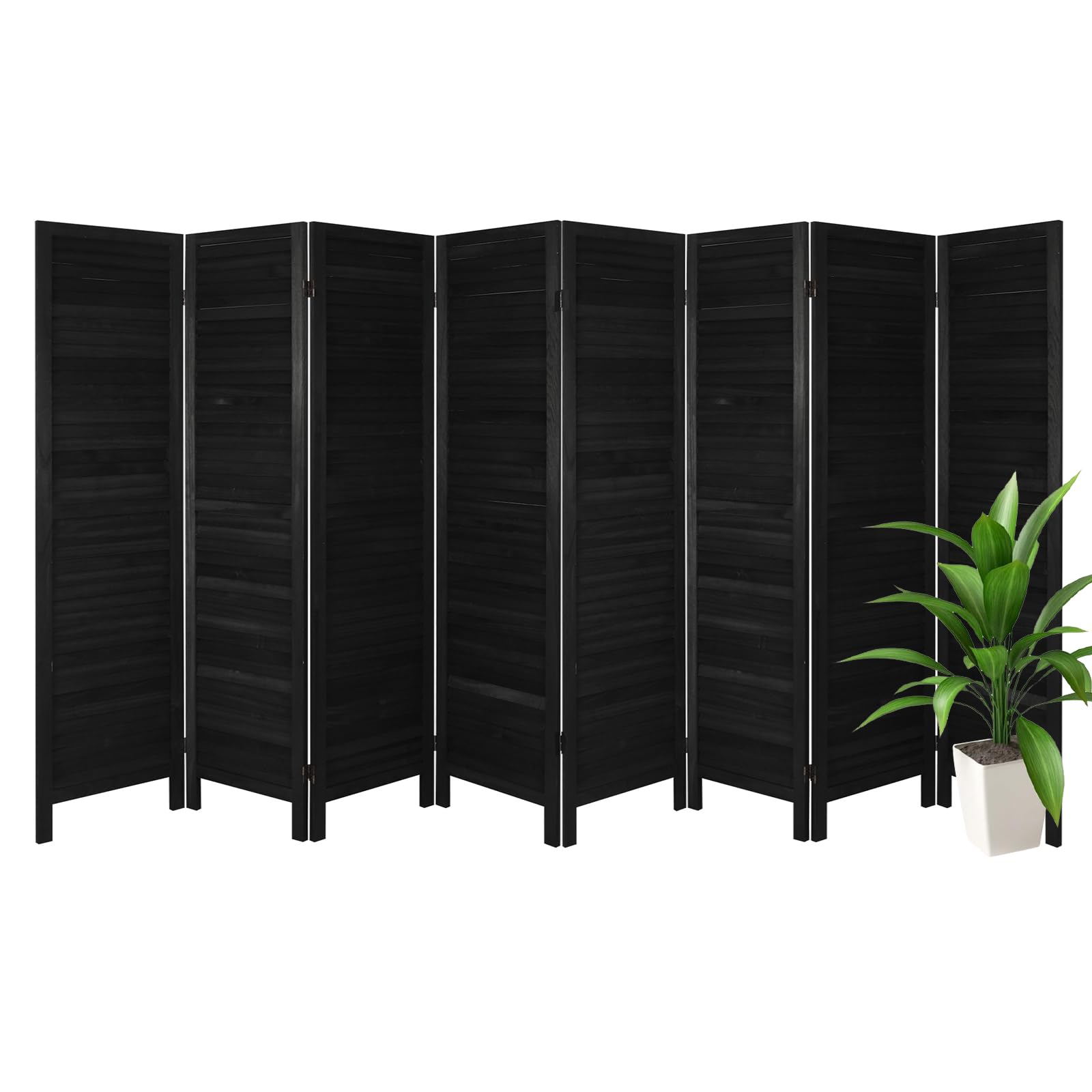 ECOMEX 8 Panel Wooden Room Divider - Freestanding Folding Privacy Screen for Home & Office - Temporary Wall Separator for Bedroom, Living Room & Workspace - Black