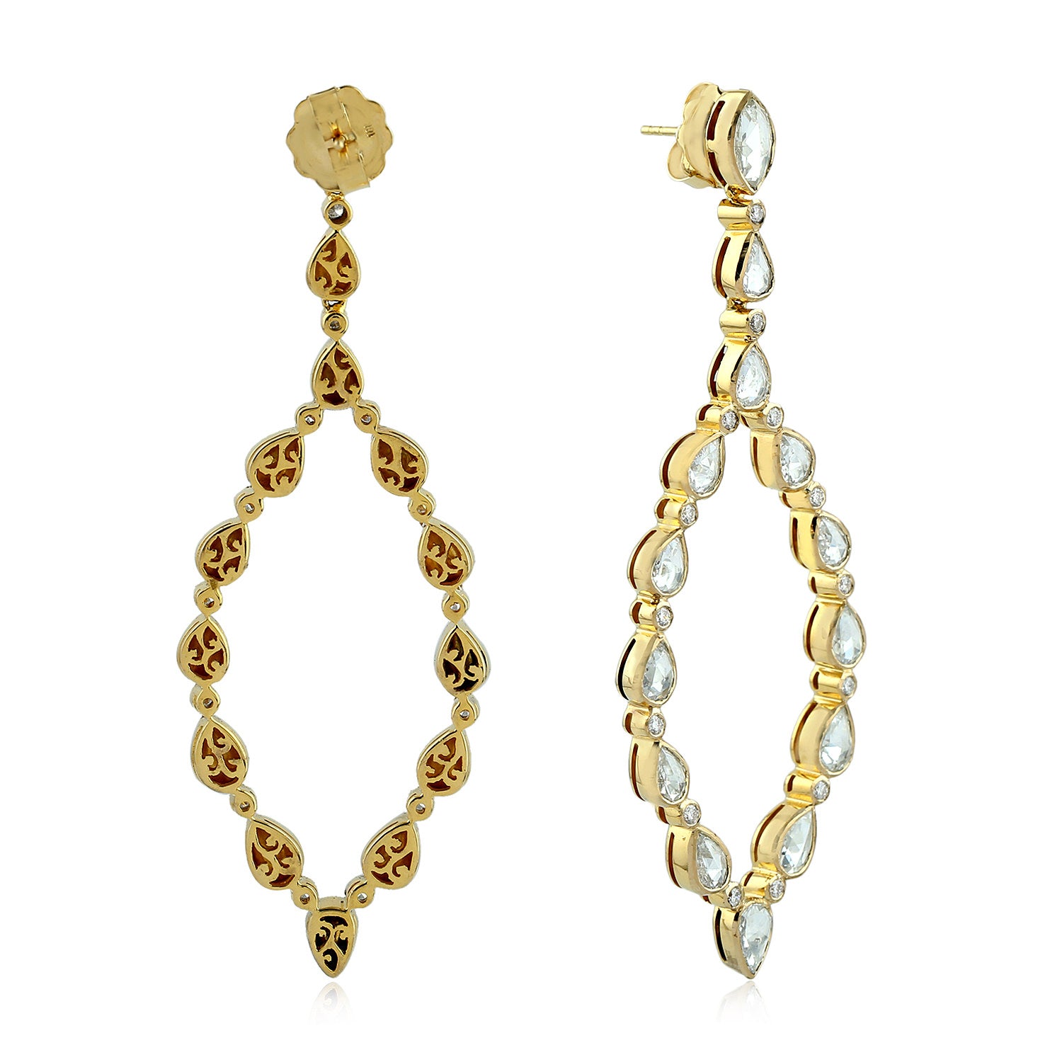 18K Yellow Gold Bezel Set Rose Cut Diamond Drop Earrings for Women - Perfect for Parties, Weddings & Special Occasions