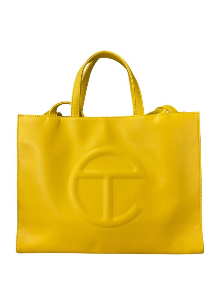 Telfar Medium Shopping Tote Bag - Yellow Vegan Leather Handbag for Women | Perfect for Work, Grocery Shopping & Travel Accessories