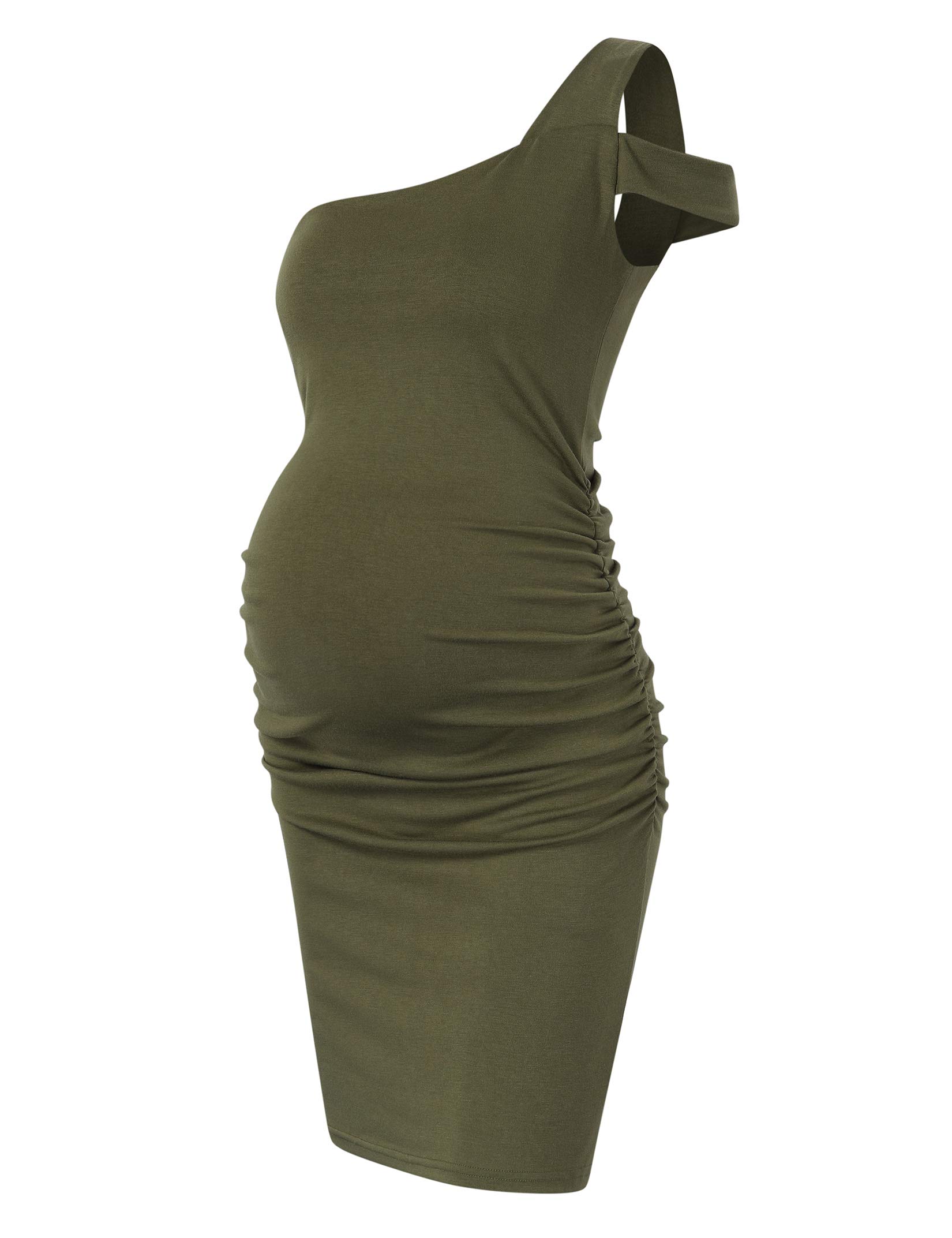 Coolmee Women's Maternity Dress - V Neck Sleeveless Ruched Knee-Length Pregnancy Dress for Casual Wear | Perfect for Baby Showers, Maternity Photos & Everyday Comfort
