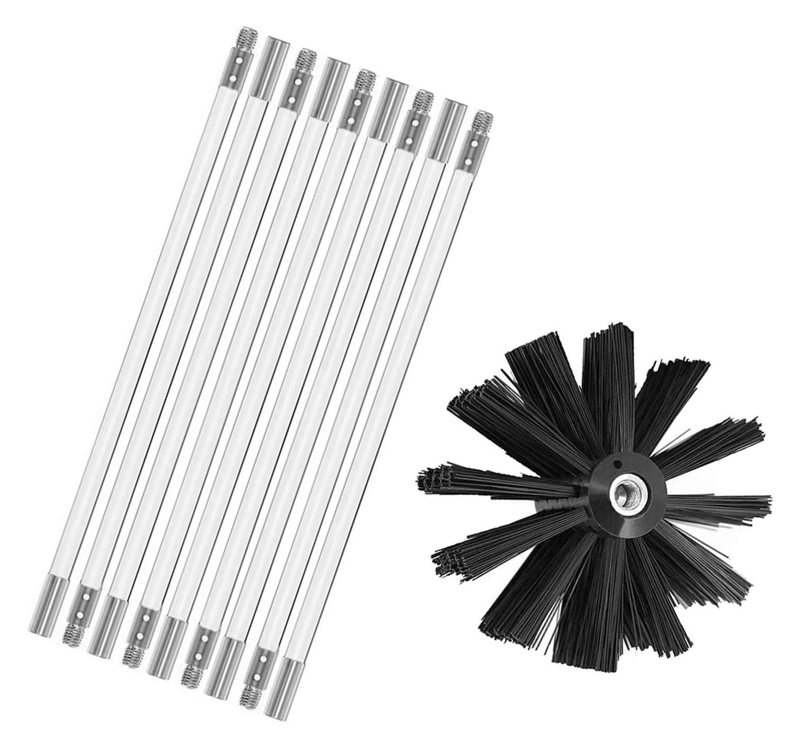Pellet Stove Chimney Sweep Kit - Flexible Nylon Rods & Swivel Flue Cleaning Brush (9 Rods, 410mm) for Efficient Fireplace & Wood Stove Maintenance