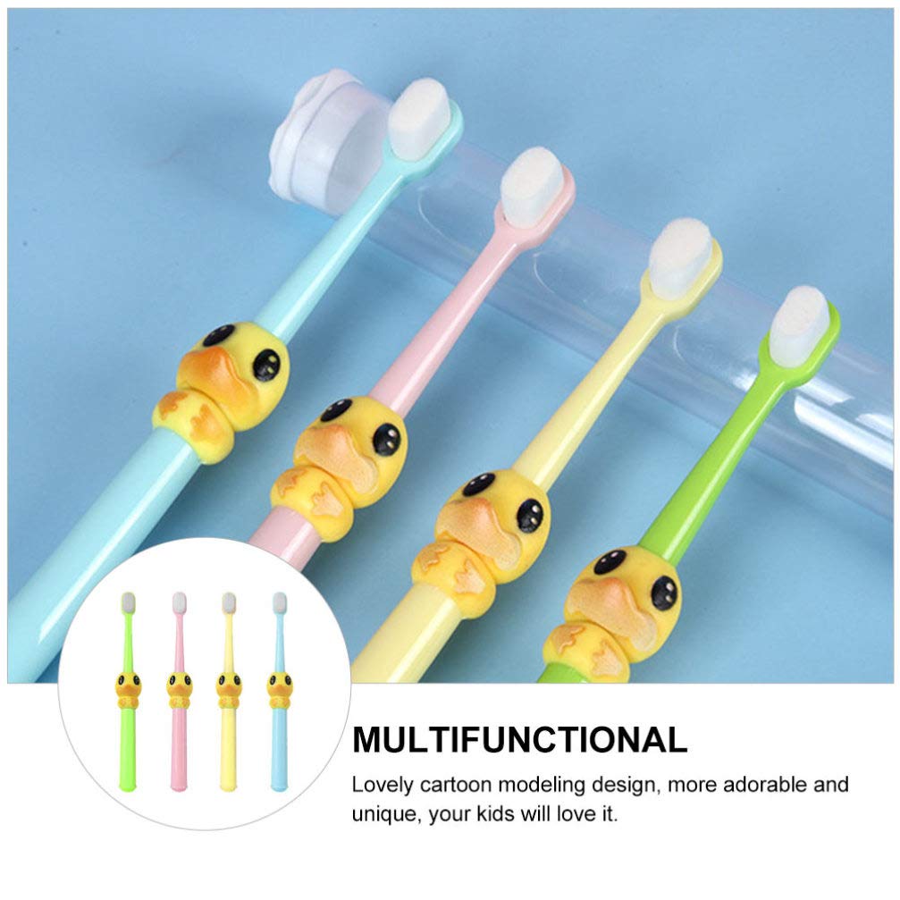 TOYANDONA 4-Pack Ultra Soft Toothbrushes with 10,000 Micro Nano Bristles - Gentle for Sensitive Gums, Cartoon Duck Design for Kids & Adults - Perfect for Travel, Home & Daily Oral Care