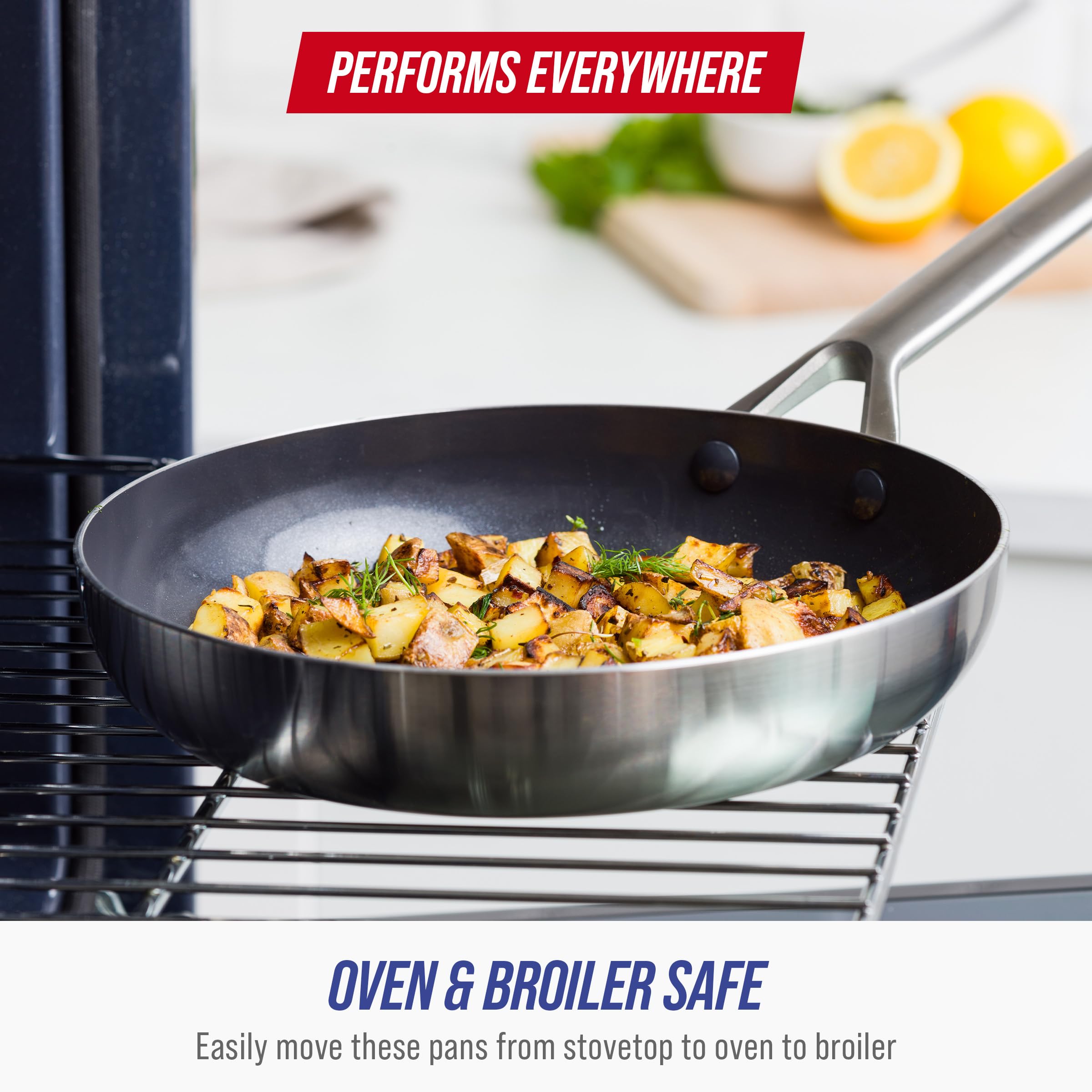 Blue Diamond 15-Piece Tri-Ply Stainless Steel Cookware Set - Healthy Ceramic Nonstick, Induction Compatible Pots & Pans | PFAS & PFOA-Free, Dishwasher & Oven Safe up to 600°F, Metal Utensil Friendly | Perfect for Everyday Cooking, Family Meals & Professional Kitchens