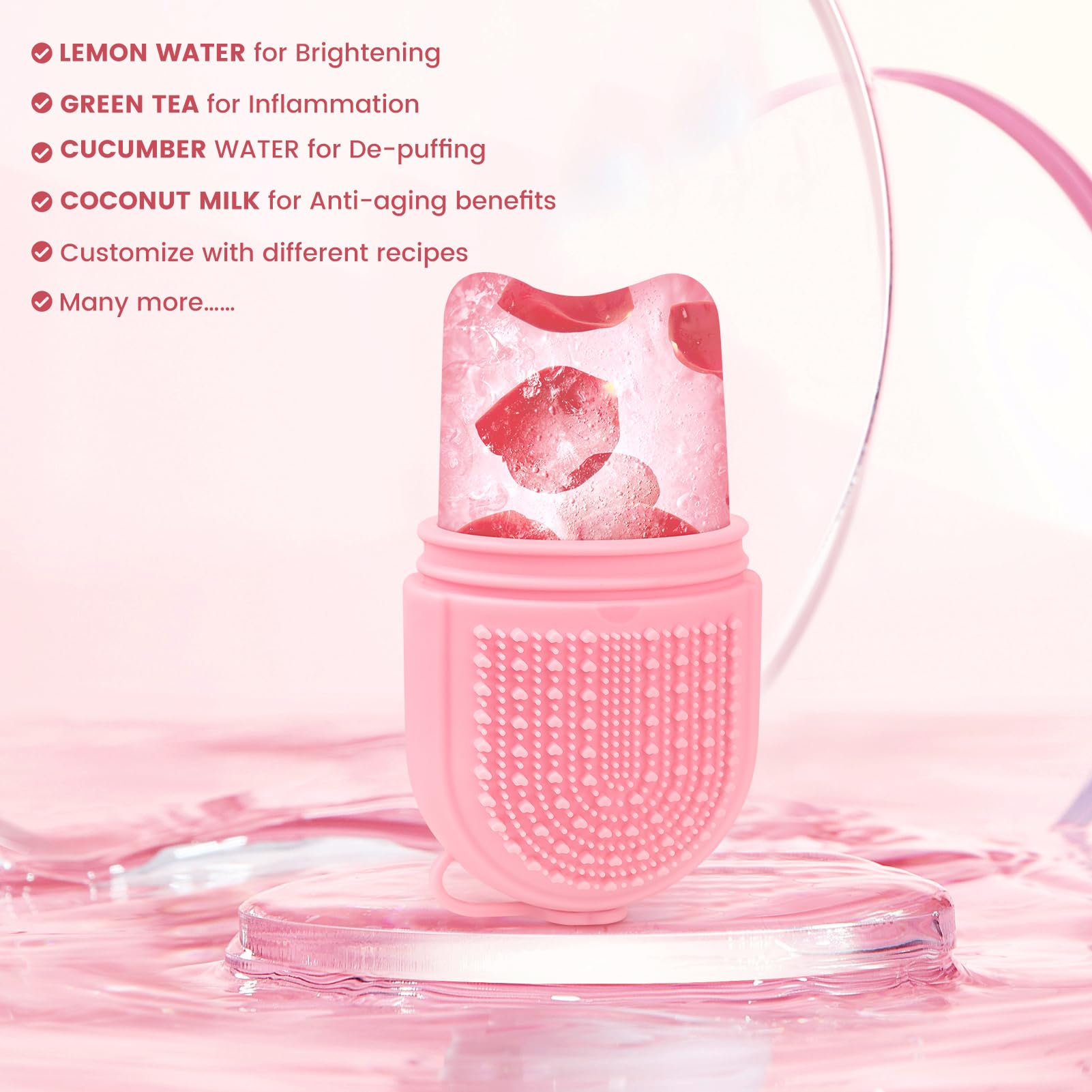 QiqaMole Reusable Silicone Ice Face Roller & Eye Mold - Skin Toner, Puffiness Reducer, Acne Treatment for Glowing Skin (Pink) | Perfect for Morning Routine, Spa Day & Post-Workout Skin Care