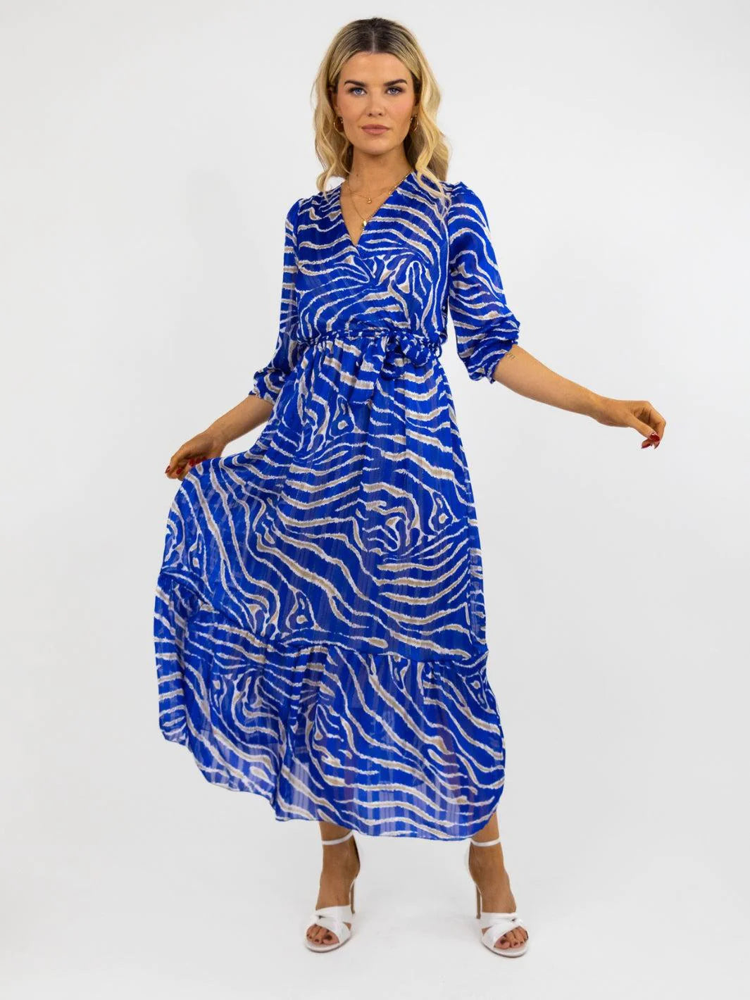 MODENA MAXI DRESS - Flowy Blue Printed Summer Dress for Women | Beach Vacation, Party Wear & Casual Outfit