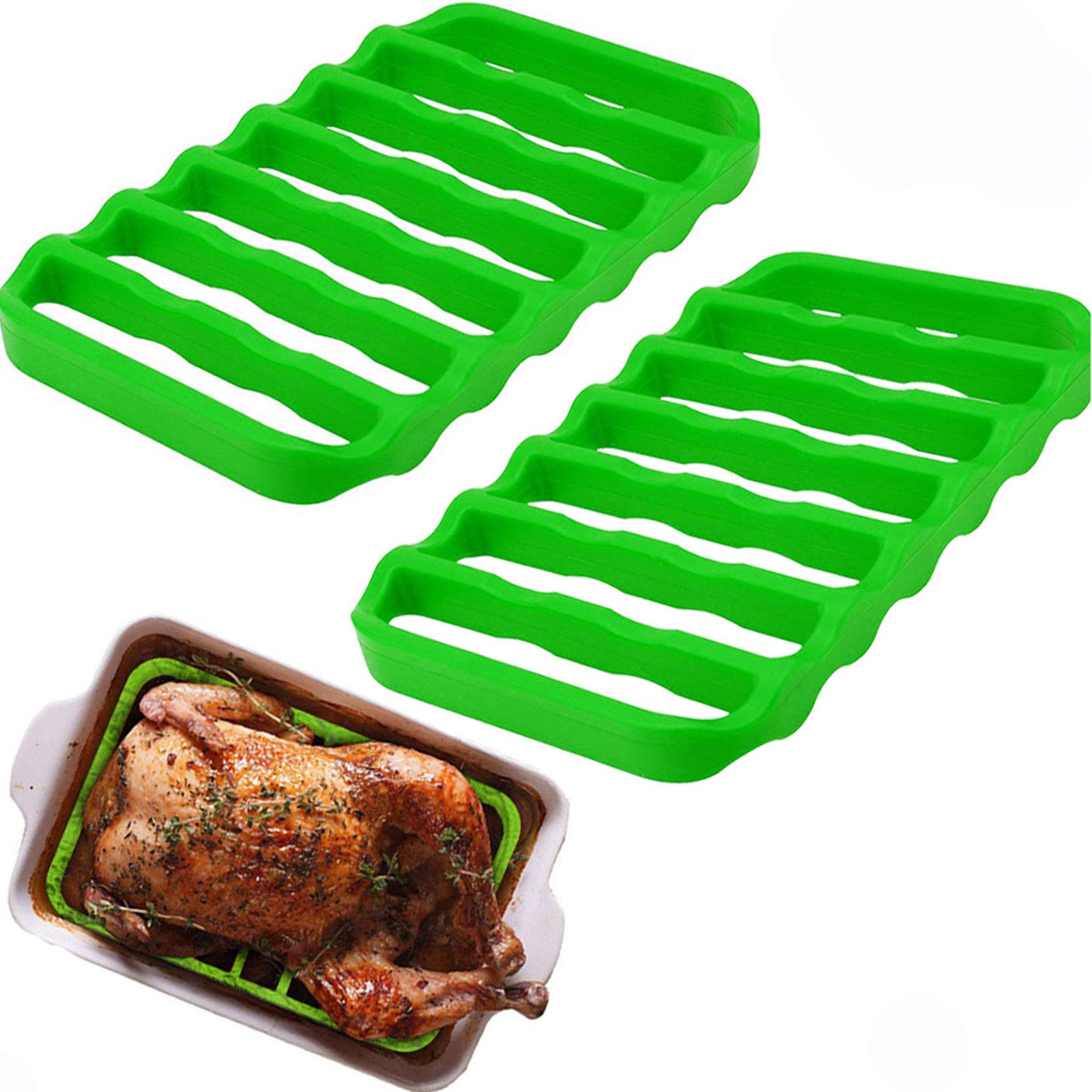 2 Pack Non-Stick Silicone Roasting Racks - Heat Resistant Baking & Cooking Cooling Rack for Oven, Grill, Steaming - Easy to Clean & Reusable (Green) - Perfect for Roasting Chicken, Baking Cookies, and Steaming Vegetables