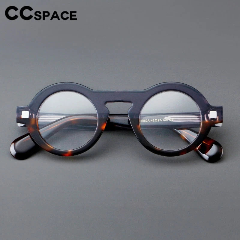 CCspace Unisex Full Rim Round Thick Acetate Eyeglasses Frame 301598 - Stylish & Durable for Men & Women - Perfect for Reading, Work, and Fashion Accessories