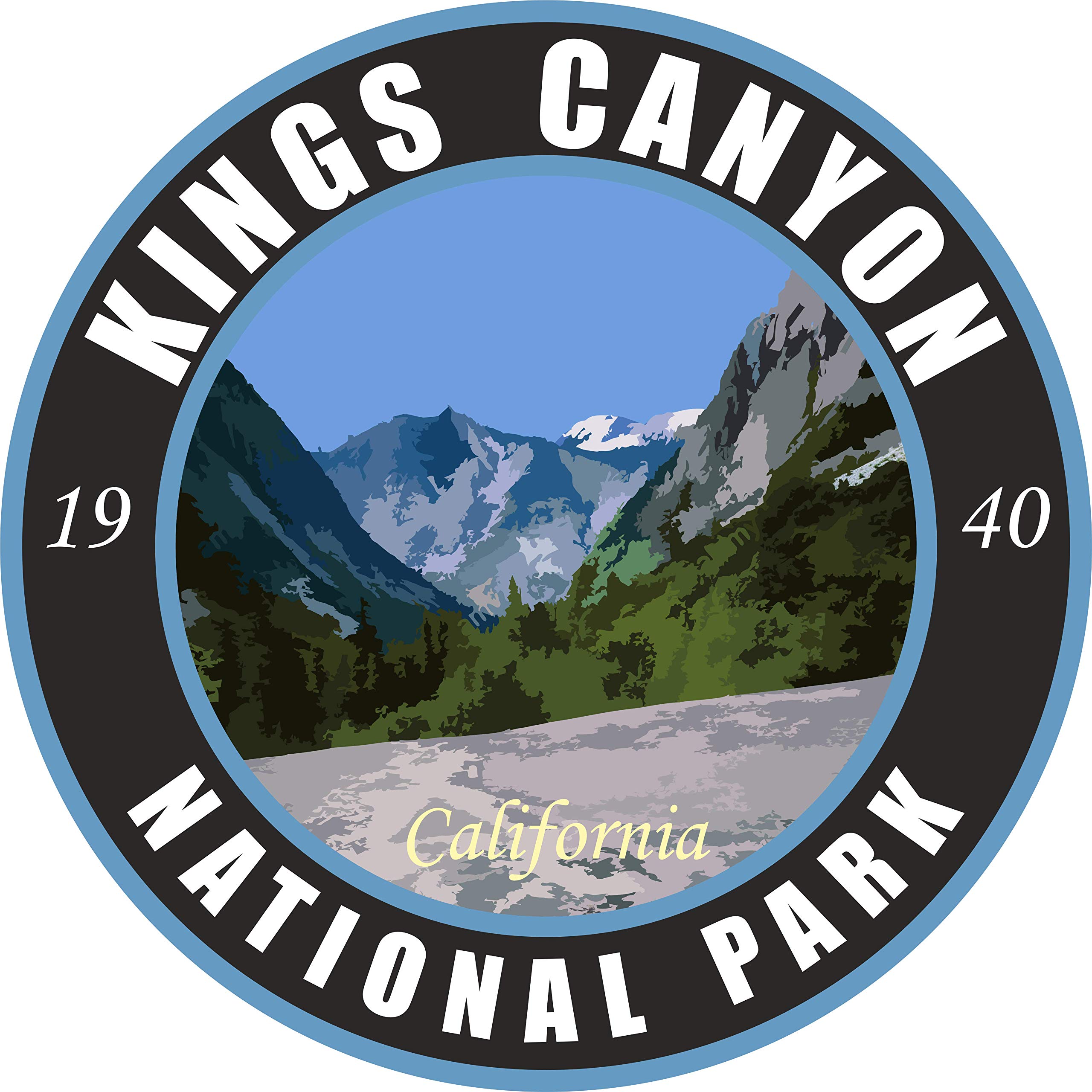 Kings Canyon National Park Vinyl Sticker - Black Round Waterproof Decal for Hiking, Camping, Travel | Perfect for RV, Trailer, Car, Luggage & Outdoor Gear | Wilderness Nature Adventure Gift