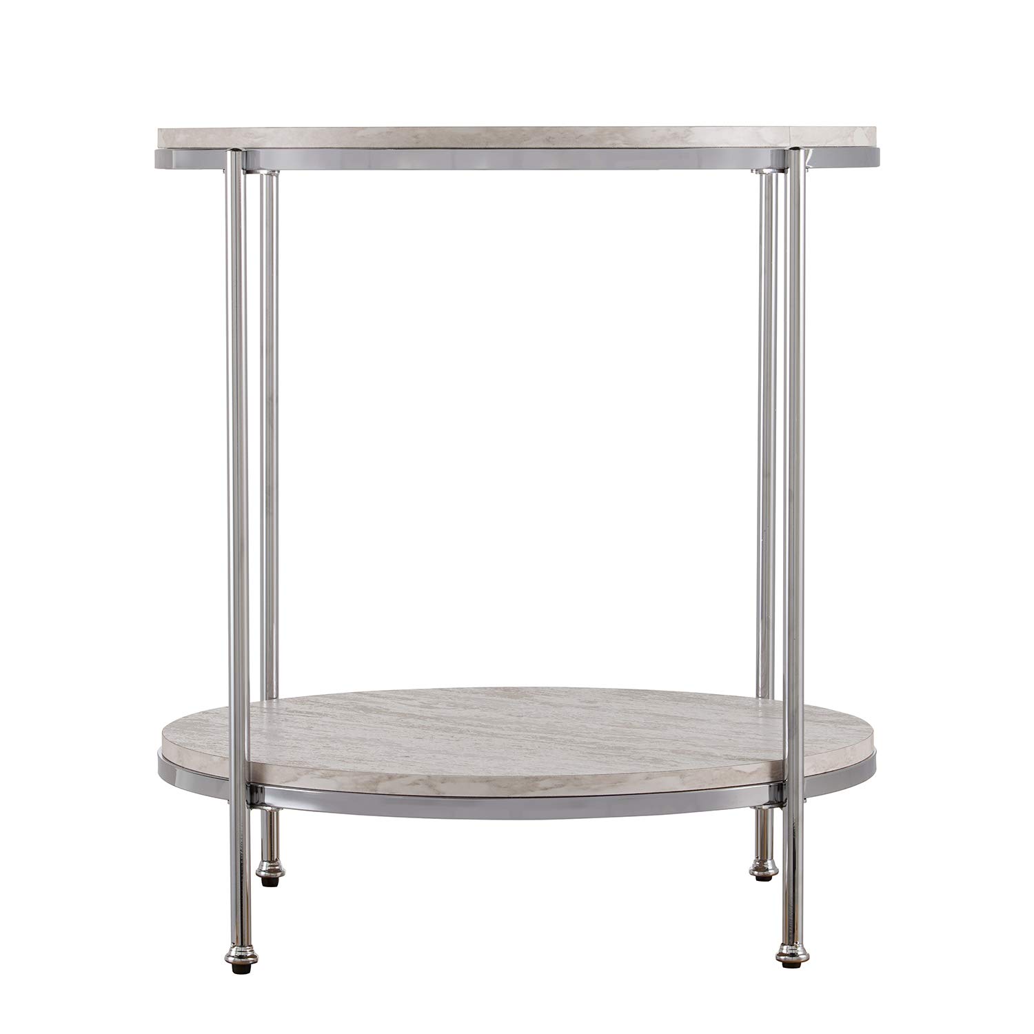 SEI Furniture Silas Round Faux Stone End Table - Silver Finish | Modern Accent Table for Living Room, Bedroom & Office Decor