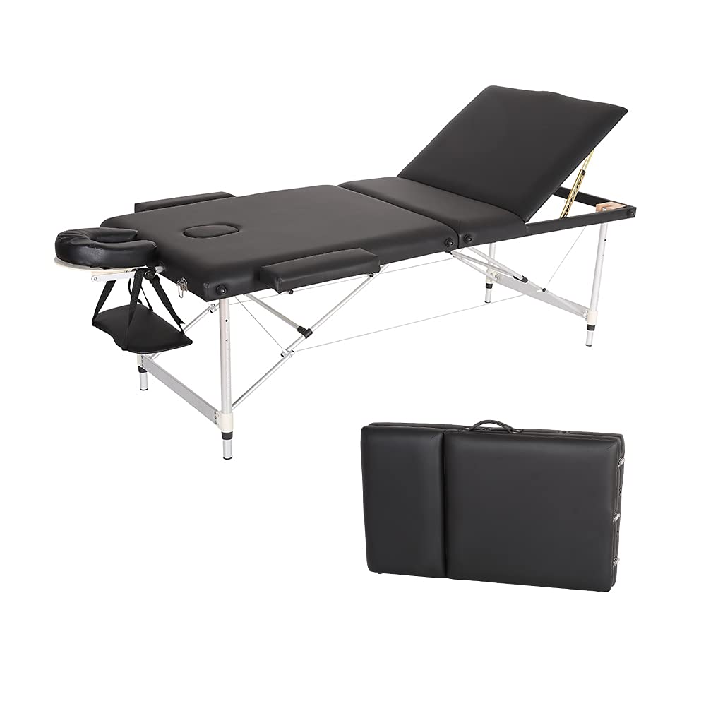 Portable Massage Table - 3-Folding Lightweight Aluminum Frame Massage Bed with 84