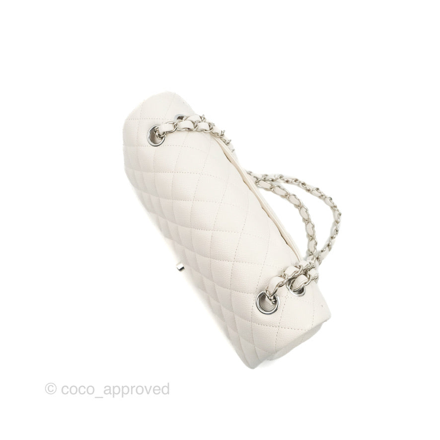 Chanel Classic Medium Double Flap Bag in White Caviar Leather with Silver Hardware - Luxury Handbag for Women, Perfect for Work, Parties & Everyday Use