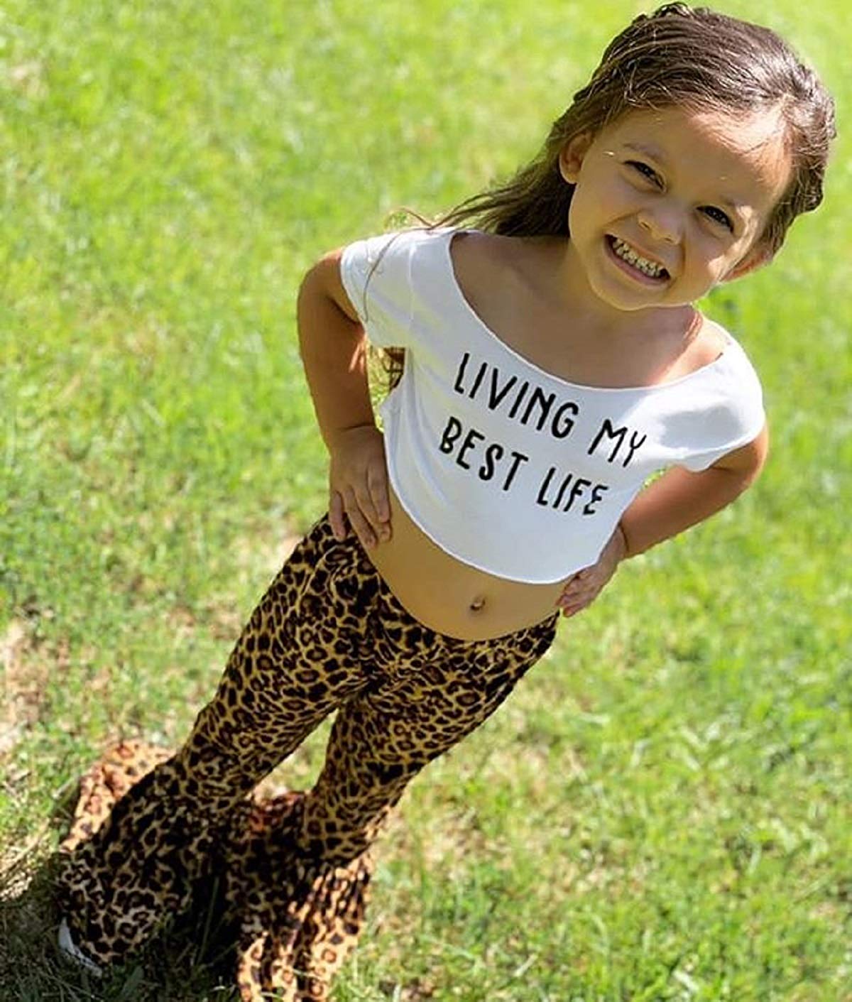 Girls' Leopard Print Ruffle Leggings with Plaid Bell Bottoms - Toddler Flare Pants for Playdates & Preschool Fashion