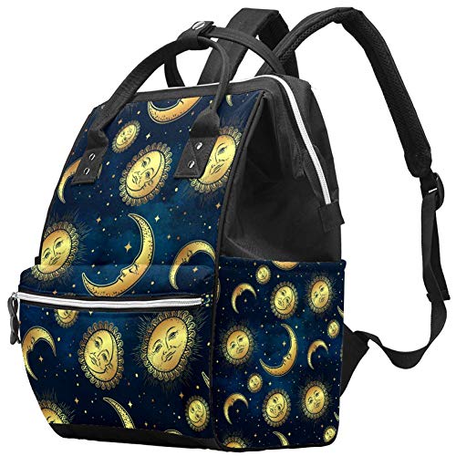 Stylish Boho Moon & Stars Diaper Backpack - Waterproof Baby Care Bag with Cooler Pocket & Tissue Holder | Perfect for Travel, Daycare & Family Outings