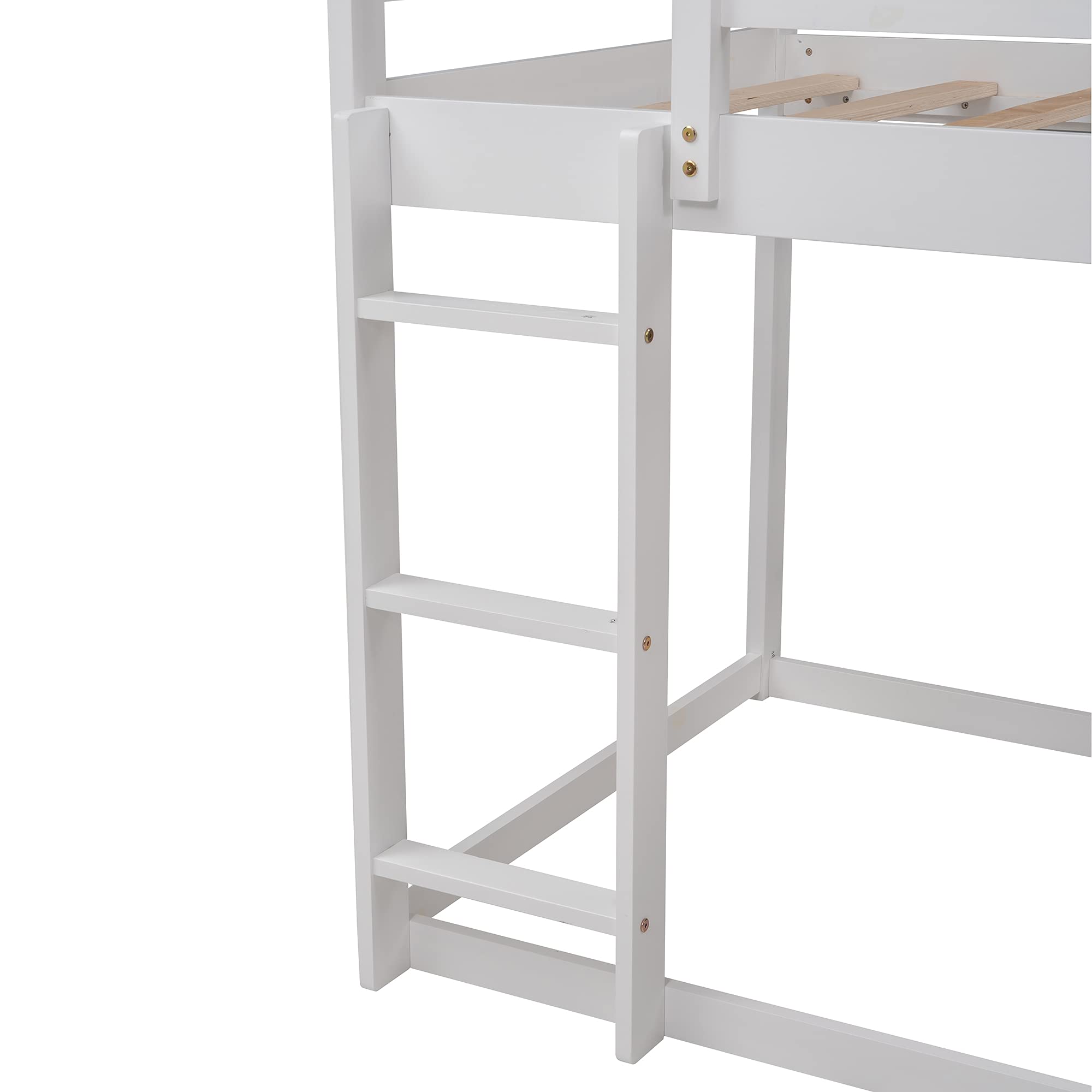 Kids Twin Over Twin House Shape Bunk Bed with Slide - Convertible to Tent, White Wooden Loft Bed for Boys & Girls Bedroom, Dormitory, Playroom - Fun & Space-Saving Children's Furniture