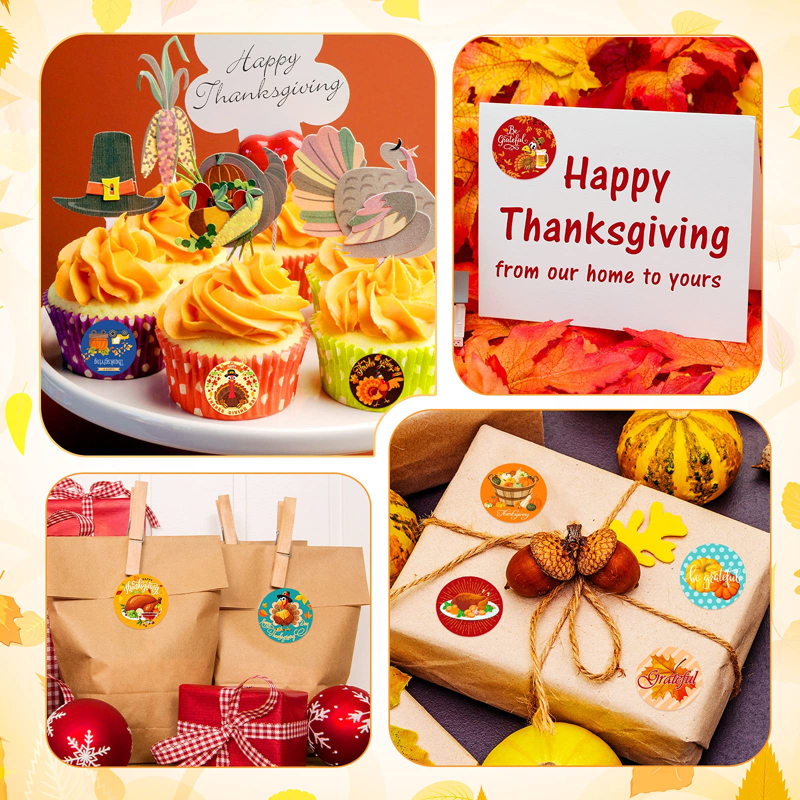 Zonon 1000-Piece Thanksgiving Stickers Set - Funny Turkey, Pumpkin & Maple Leaf Adhesive Decals for Fall Party Decorations | Perfect for DIY Crafts, Scrapbooking, Gift Wrapping & Autumn Festival Celebrations