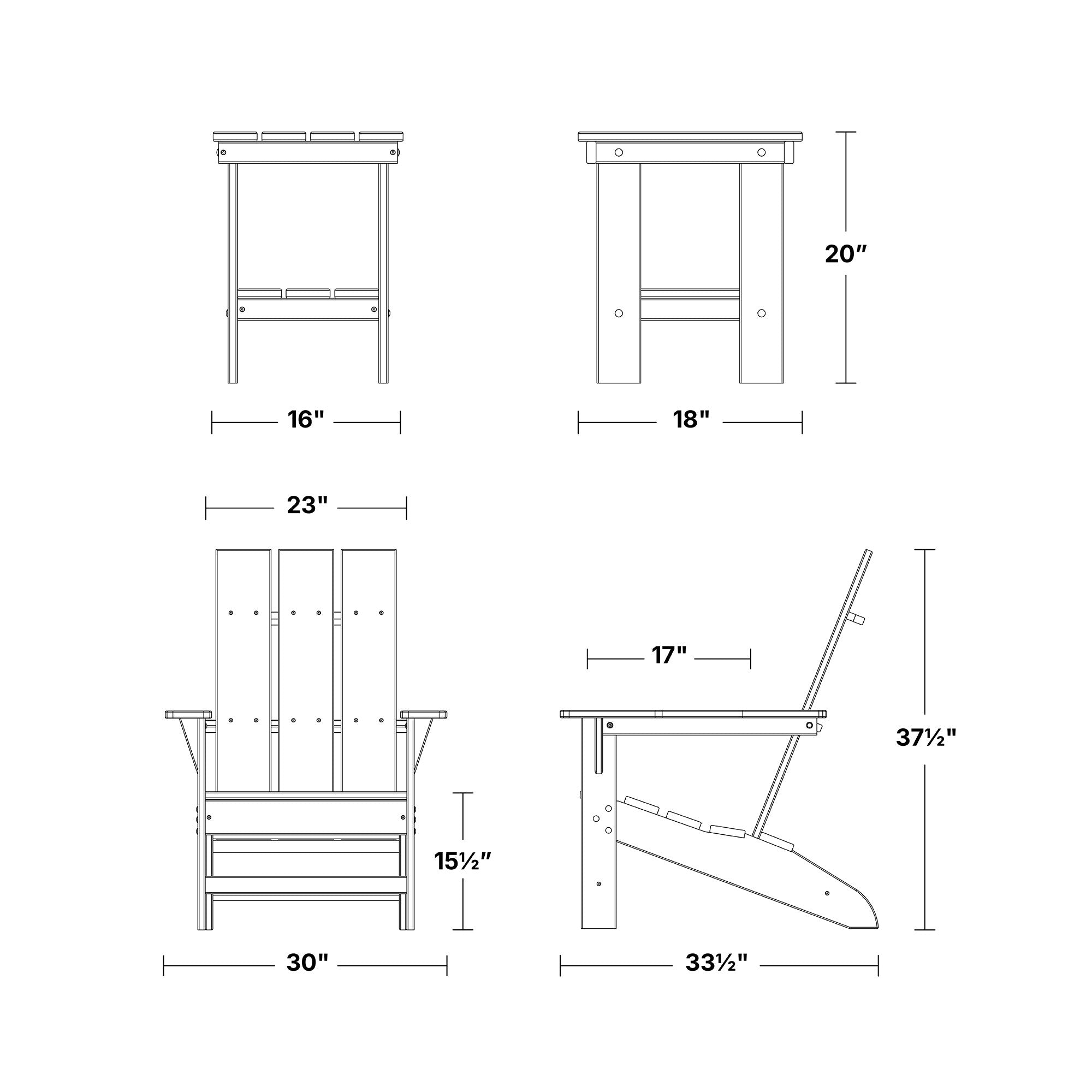 Freedom 3-Piece Modern Adirondack Chair Set with Side Table - Outdoor Patio Furniture for Backyard, Garden & Poolside Relaxation