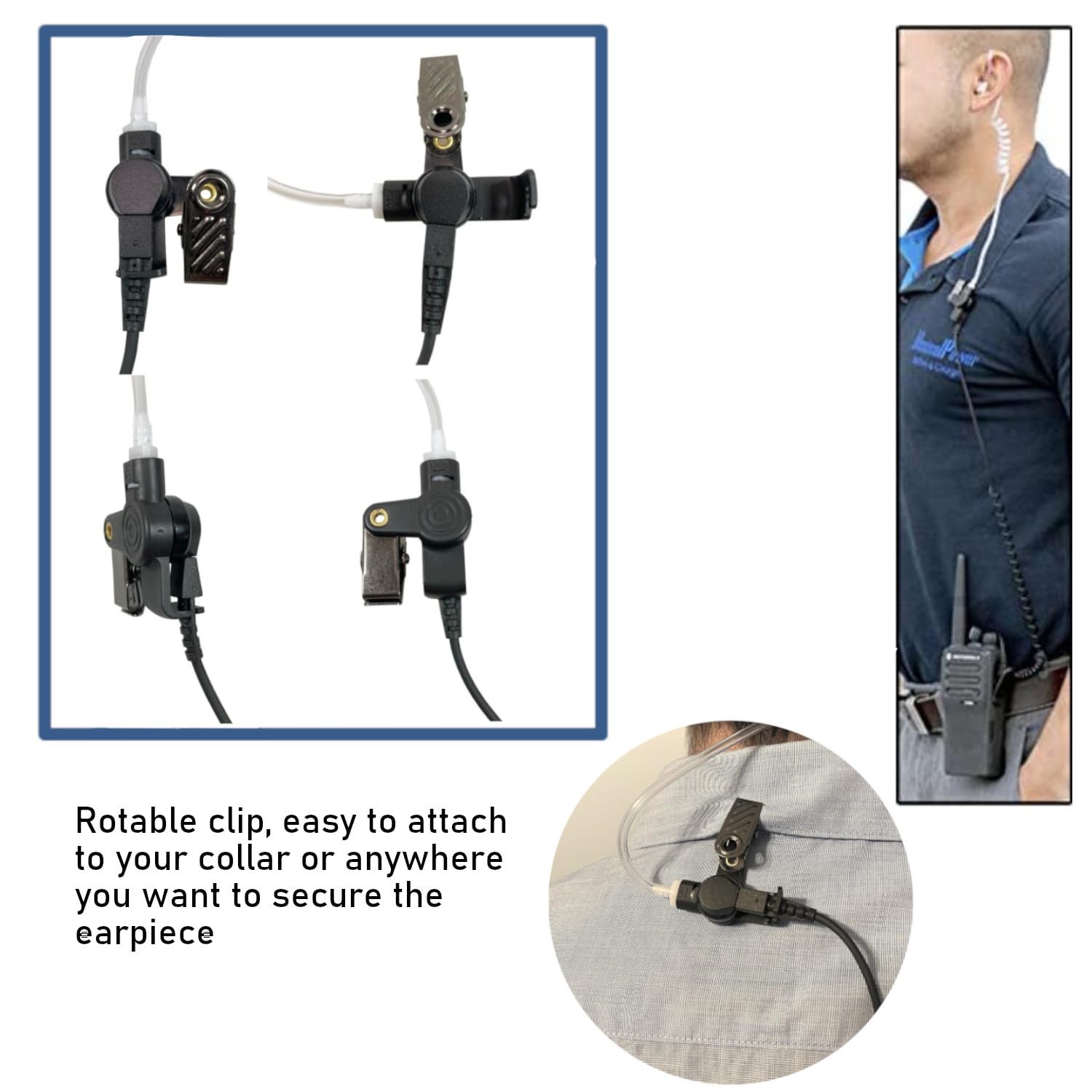 MaximalPower HYTERA HYT Single Wire 2-Pin Radio Earpiece Headset with PTT Mic & Clear Coil Tube - Perfect for Two-Way Radios, Security, Construction & Outdoor Communication