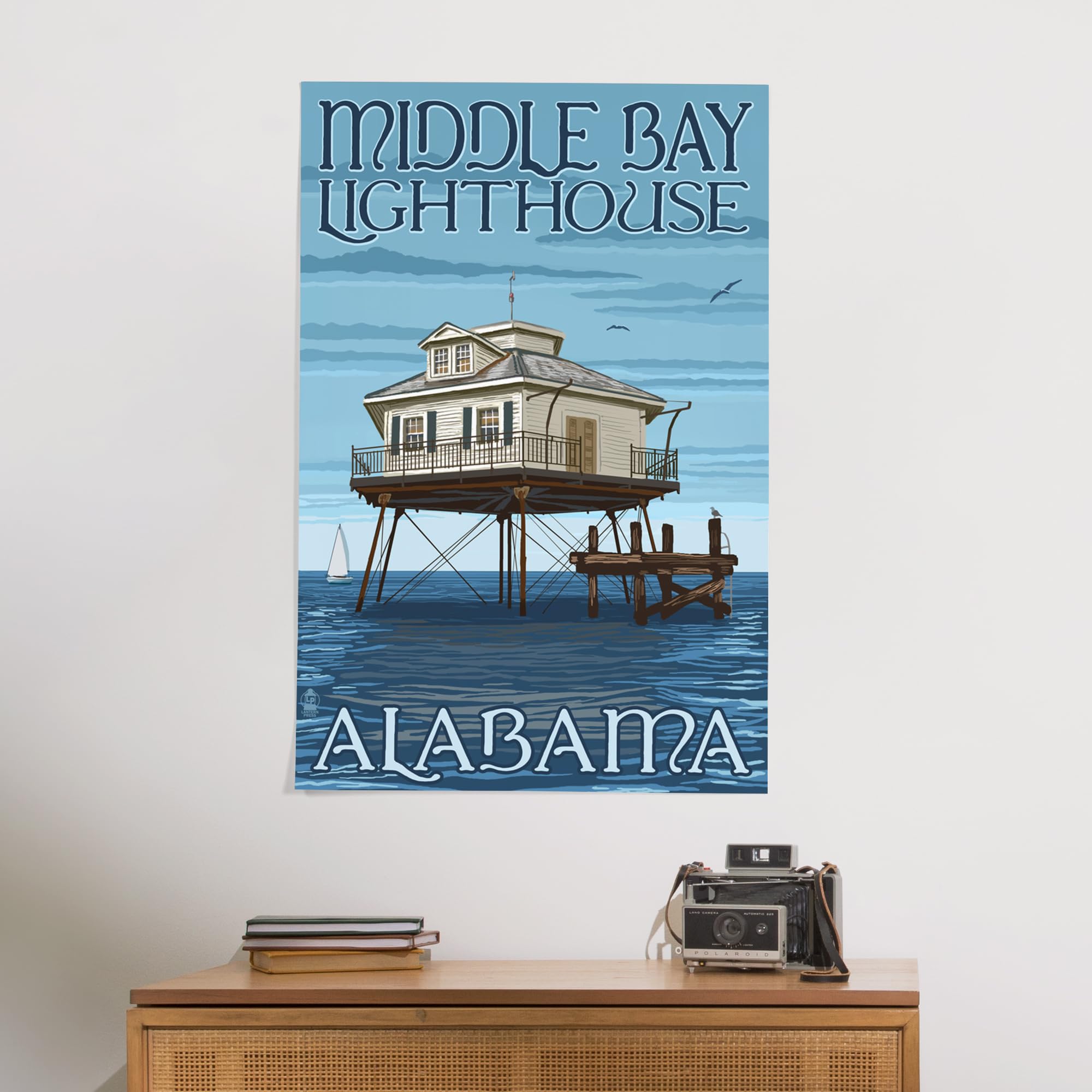Lantern Press 24x36 Inch Giclee Art Print - Alabama Middle Bay Lighthouse Wall Decor | Coastal Home & Office Artwork | Perfect for Living Room, Bedroom or Beach House