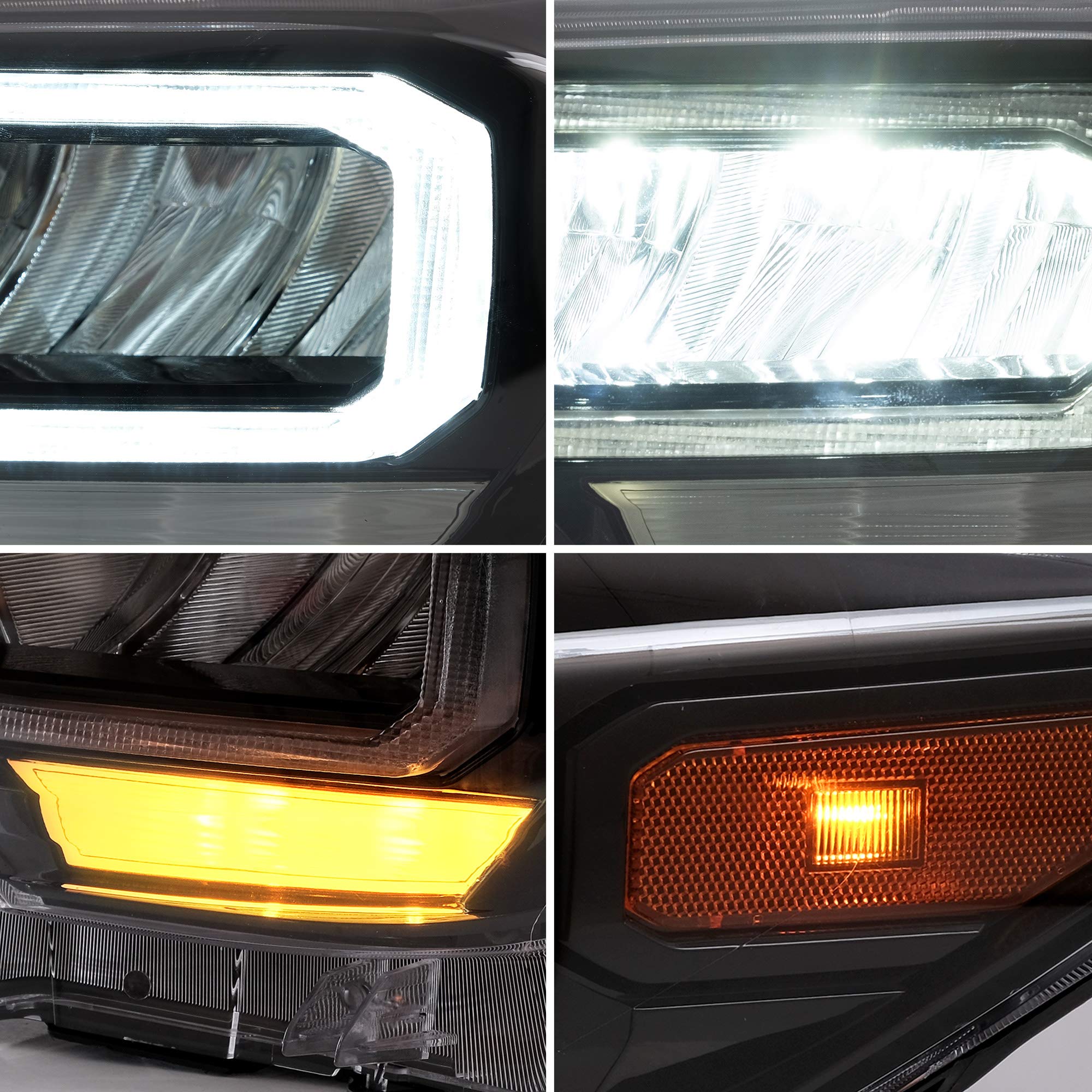 VLAND Full LED Projector Headlights for Toyota Tacoma 2016-2019 - High Performance Front Lamps Assembly with Welcome Light, LED DRL, HI/LO Beam Lens & Amber Side Markers (Reflective Bowl) - Perfect for Off-Roading, Night Driving & Car Customization