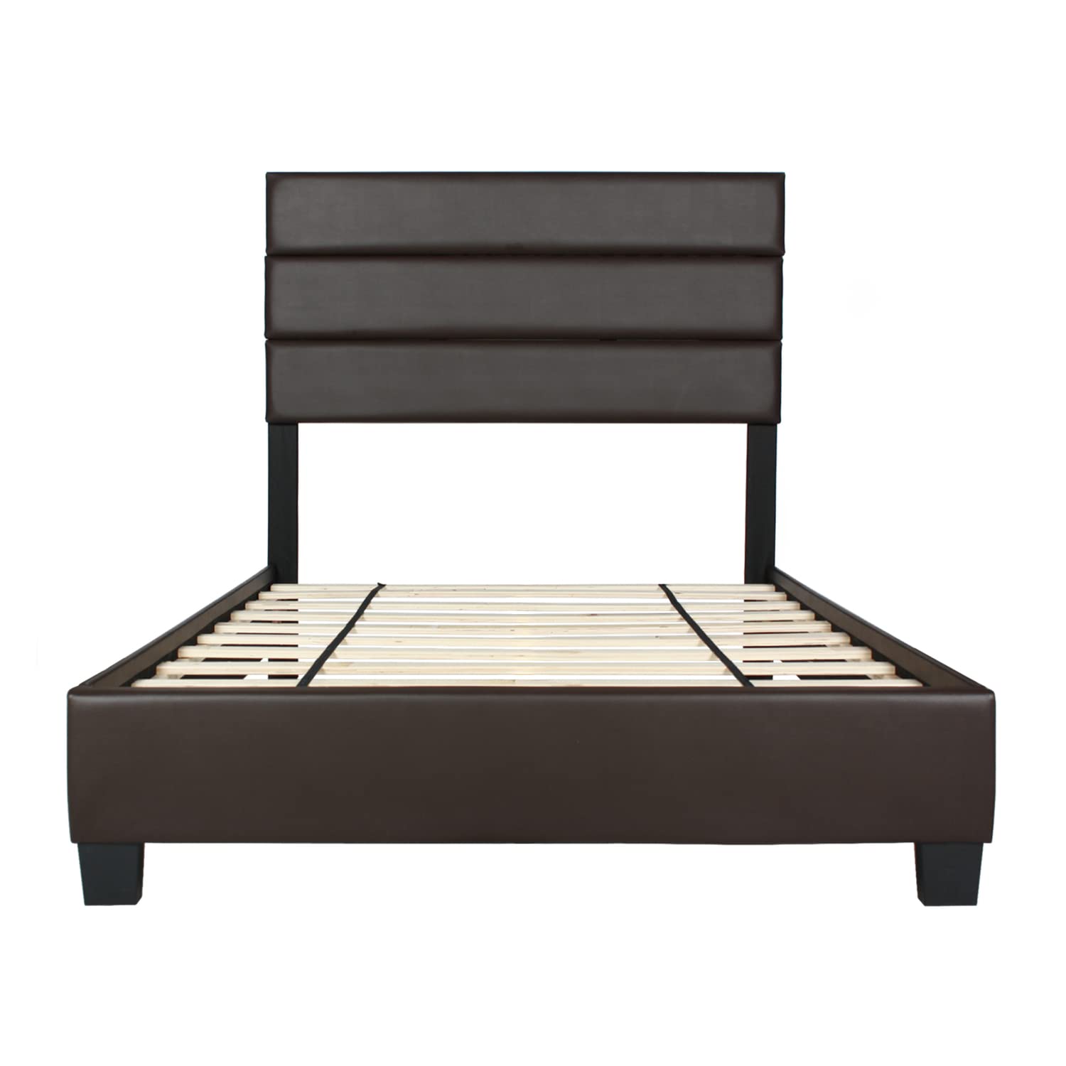 Better Home Products Napoli Faux Leather Upholstered Twin Size Platform Bed Frame in Tobacco Brown - Perfect for Small Bedrooms, Guest Rooms & Dormitories