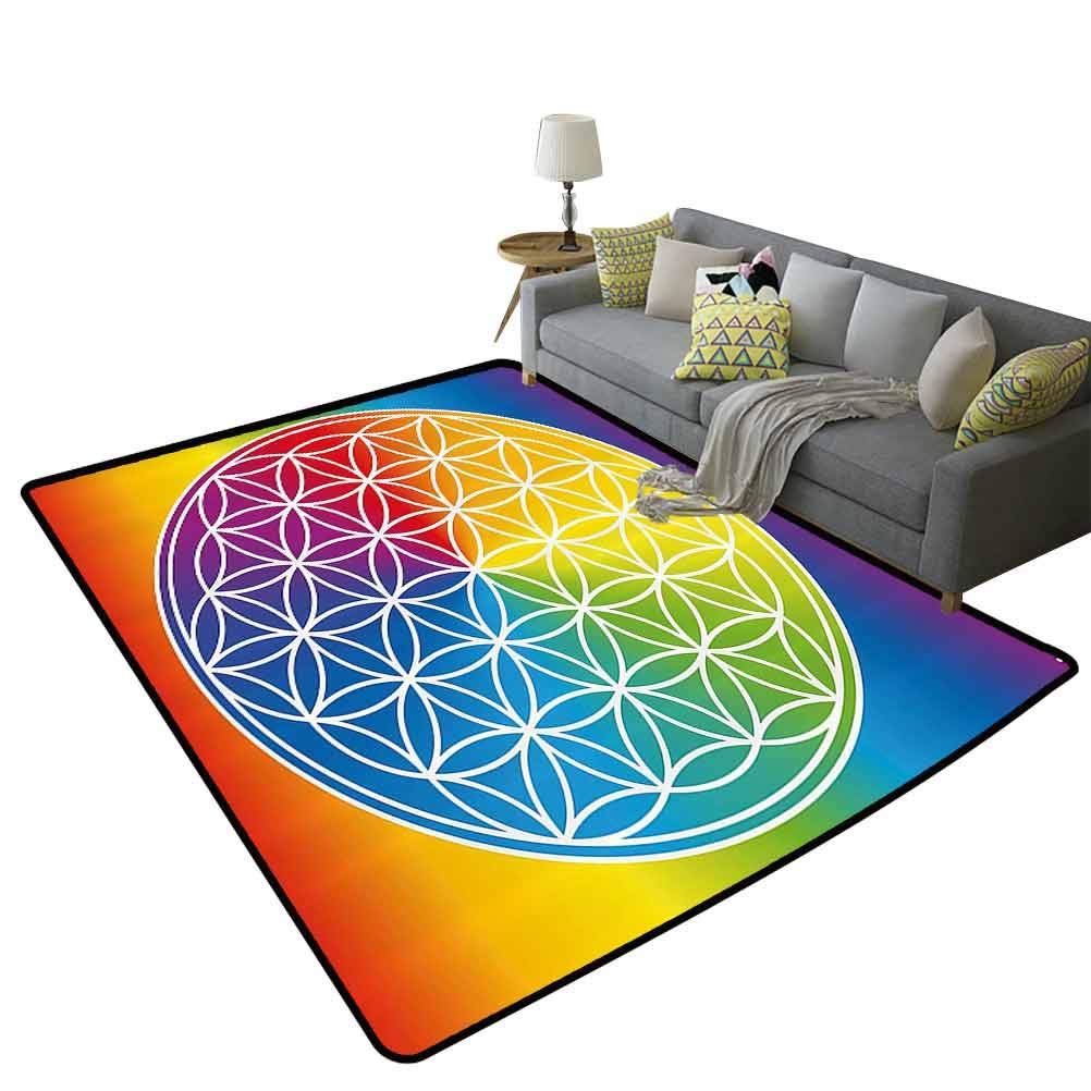 Bohemian Abstract Peace Flower Rug - Hippie Style Multicolor Rainbow Mat for Men & Women, 4'x6' (120x180cm) - Perfect for Bedroom, Living Room, Yoga Studio & Spiritual Decor Gift
