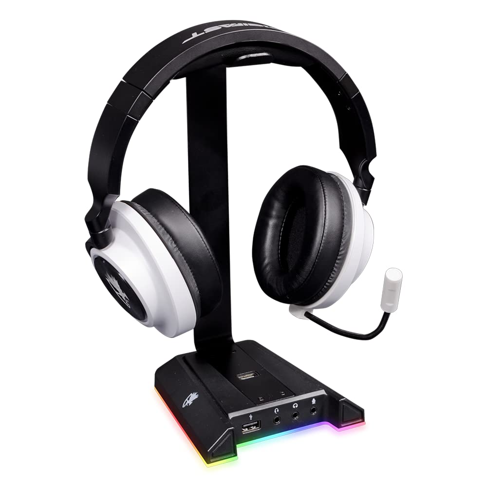 Atlas RGB Gaming Headset Stand with 2 USB Ports, Anti-Slip Base & 7 Color LED Modes - Perfect for PC, PS5, Xbox Setup & Streamer Battlestation
