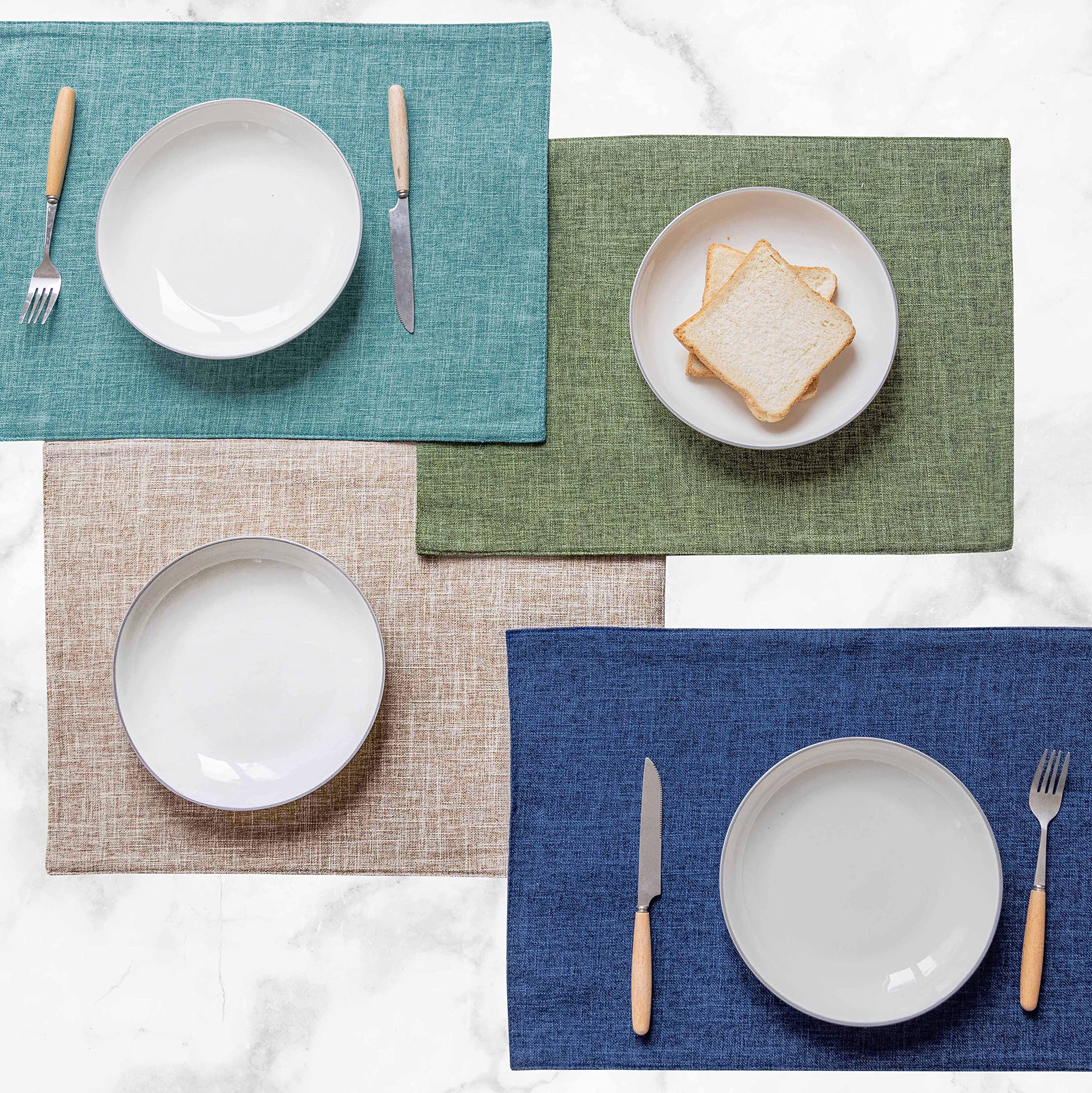 Premium Linen Placemats Set of 6 - Heat Resistant Blue Table Mats for Dining & Kitchen - Stylish Indigo Home Decor for Everyday Meals & Dinner Parties