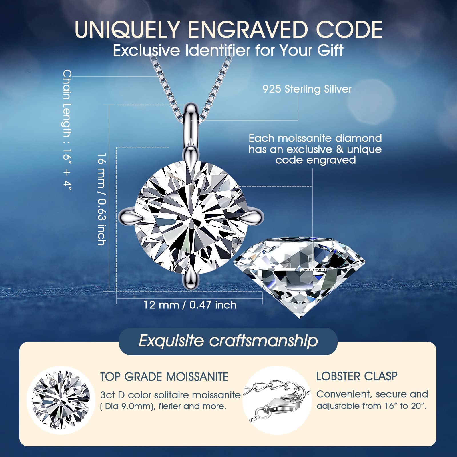 Beam & Bask Sterling Silver Moissanite Necklace for Daughter from Mom & Dad | Meaningful Birthday, Wedding & Graduation Gift for Her | Elegant Pendant Jewelry for Special Occasions & Everyday Wear