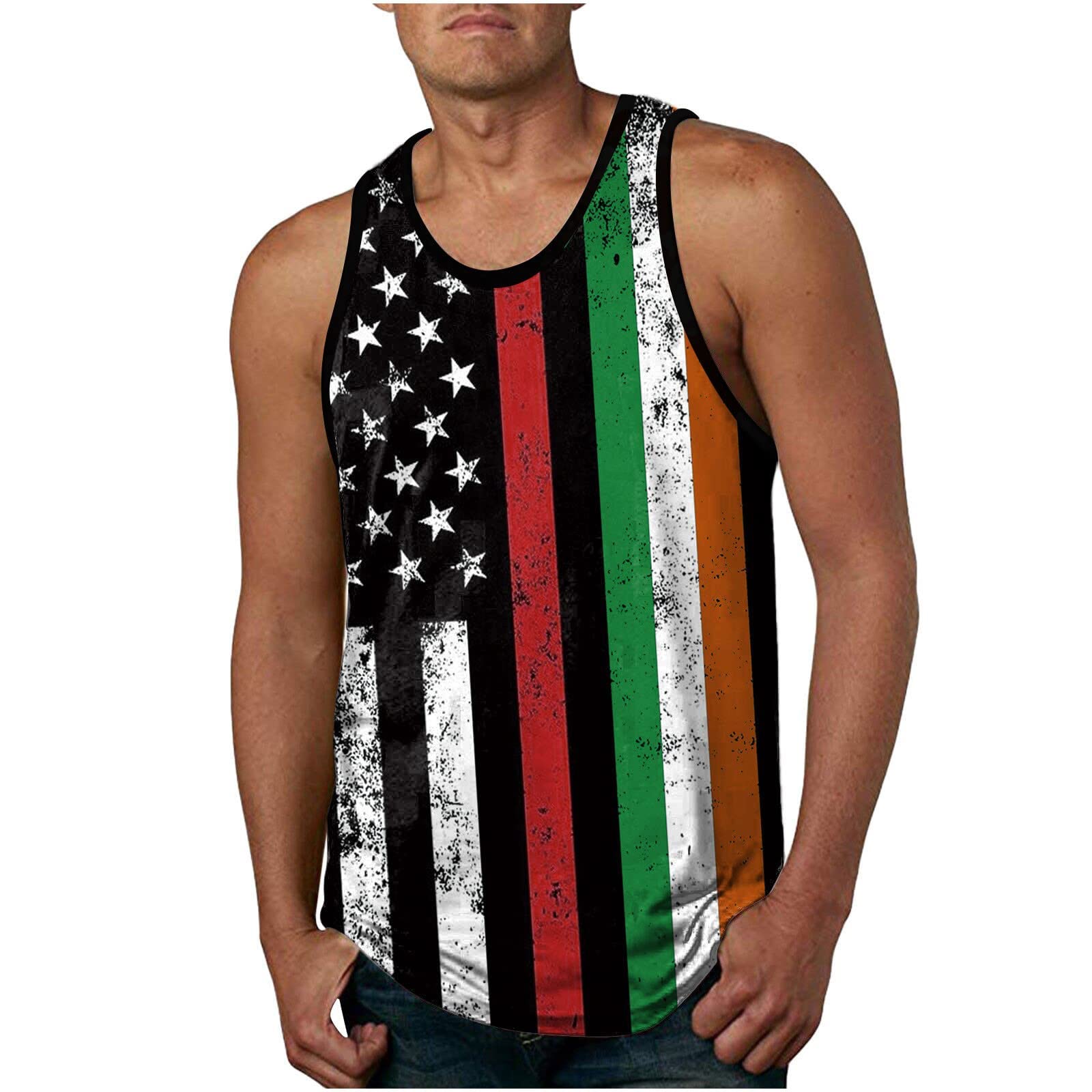 MOXIU Men's 4th of July Patriotic Tank Tops - American Flag Print Sleeveless Shirts for Independence Day, Gym Workouts & Summer Outdoor Activities