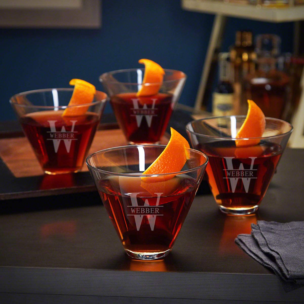 Personalized Stemless Martini Glasses Set of 4 - Engraved Cocktail Glasses for Wedding, Anniversary & Housewarming Gifts - Perfect for Parties, Home Bar & Entertaining