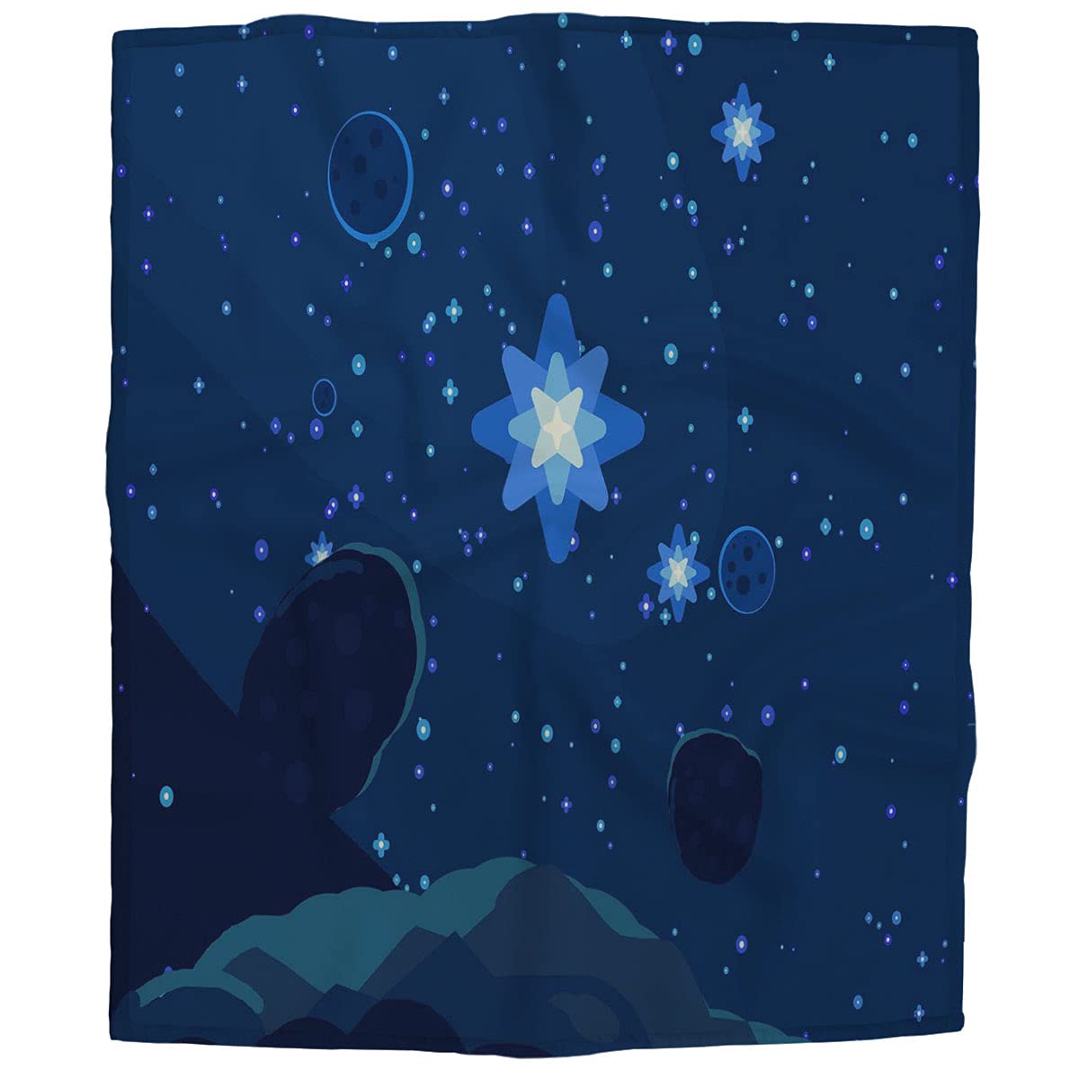 HOSNYE Cartoon Space Double-Sided Flannel Fleece Blanket - Blue Galaxy Stars Planets Moons Solar System Science Art - Soft Cozy All-Season Blanket for Couch, Bed, Sofa, Chair (60