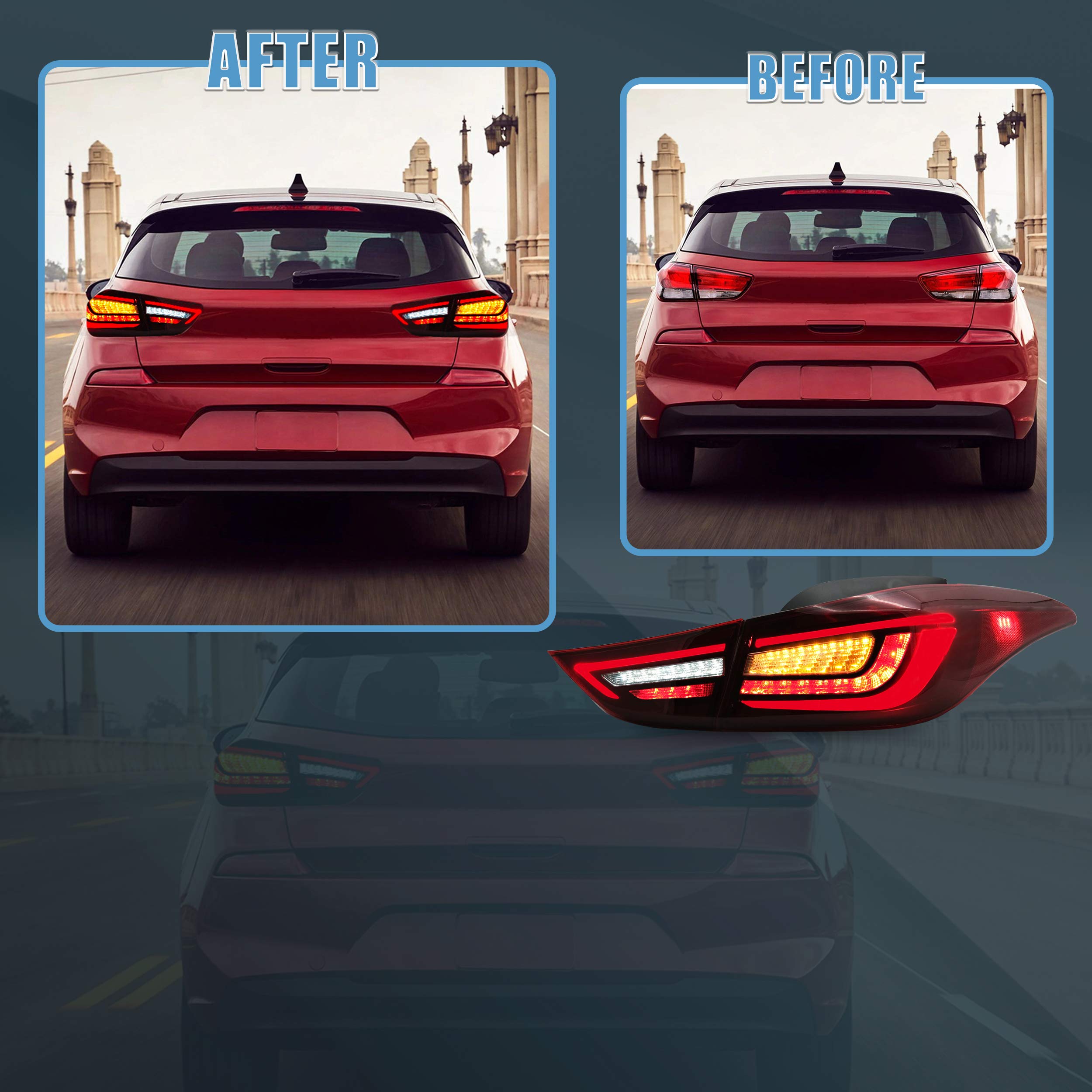 VLAND LED Tail Lights Assembly for 2011-2016 Hyundai Elantra 5th Gen & 2013-2014 Elantra Coupe - Plug & Play Red Lens - Easy Installation & Enhanced Visibility for Night Driving