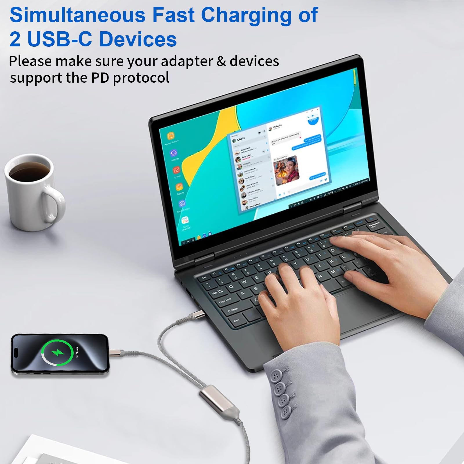 2-in-1 USB C Cable 140W Fast Charging - Compatible with iPhone 16/15 Series, MacBook, iPad, Samsung Galaxy - Braided USB C to USB C Charger Cord - Perfect for Travel, Home & Office Charging