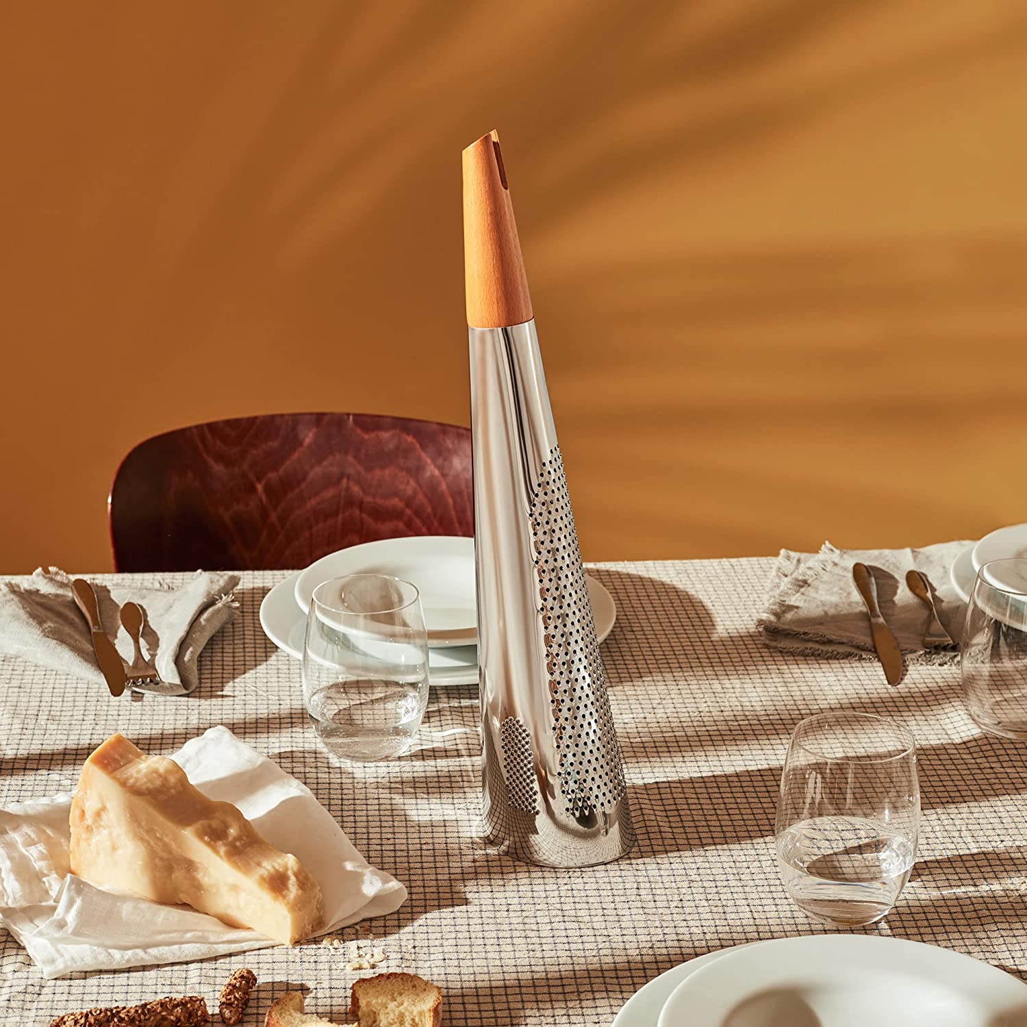 Alessi Todo Giant Cheese Grater - Large Stainless Steel Kitchen Tool for Shredding Parmesan, Cheddar & Hard Cheeses - Perfect for Pasta, Pizza & Salad Toppings